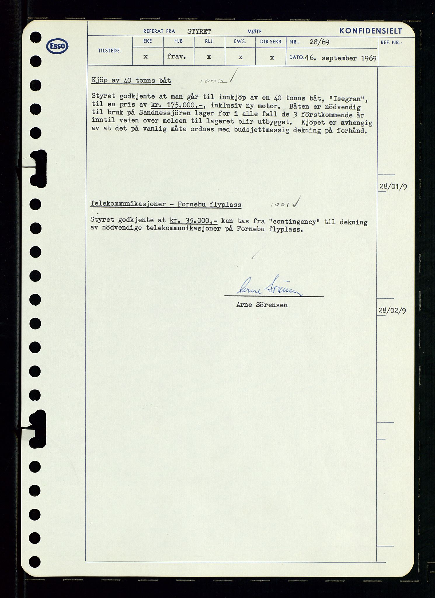 Pa 0982 - Esso Norge A/S, AV/SAST-A-100448/A/Aa/L0003/0001: Den administrerende direksjon Board minutes (styrereferater) og Bedriftforsamlingsprotokoll / Den administrerende direksjon Board minutes (styrereferater), 1969, p. 32