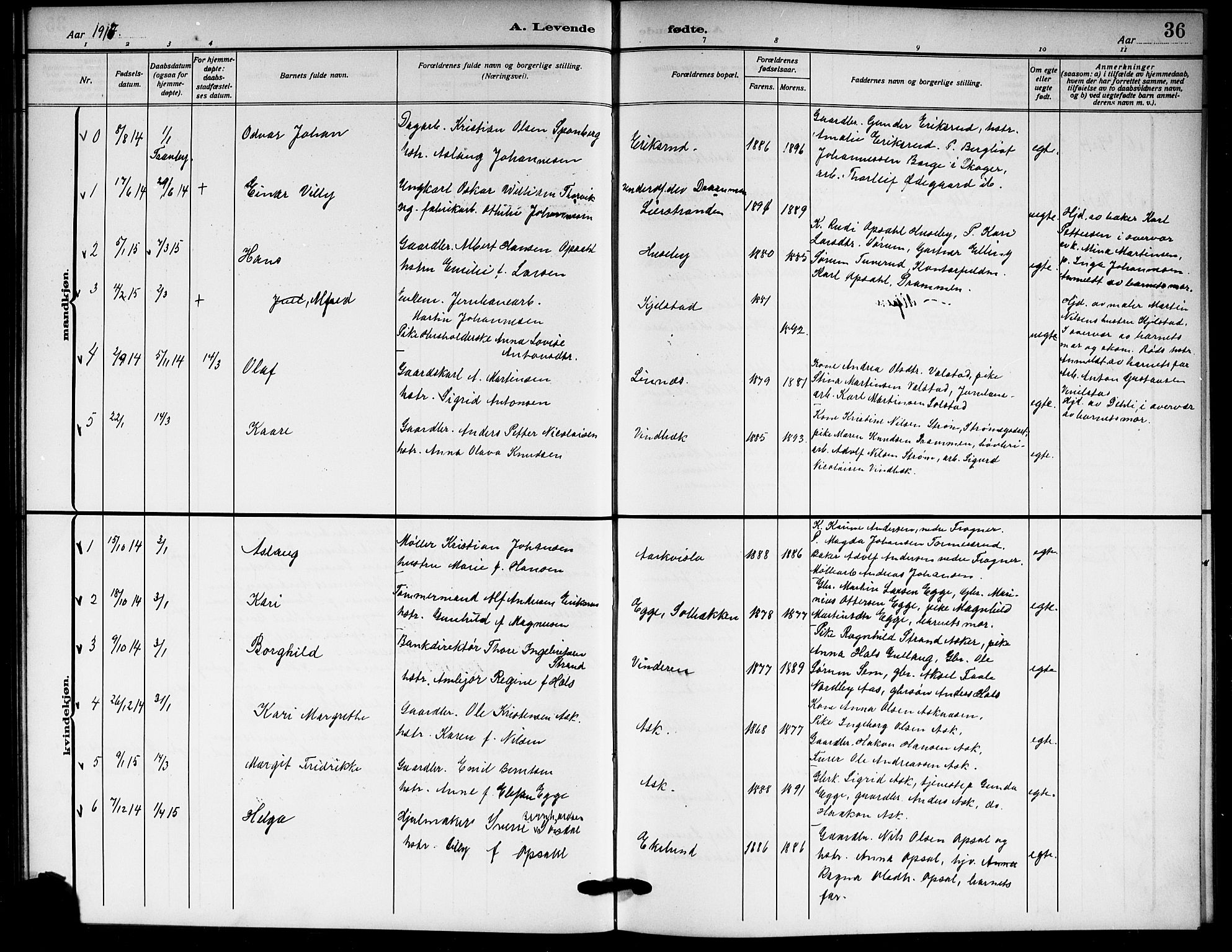 Lier kirkebøker, AV/SAKO-A-230/G/Gb/L0003: Parish register (copy) no. II 3, 1911-1919, p. 36