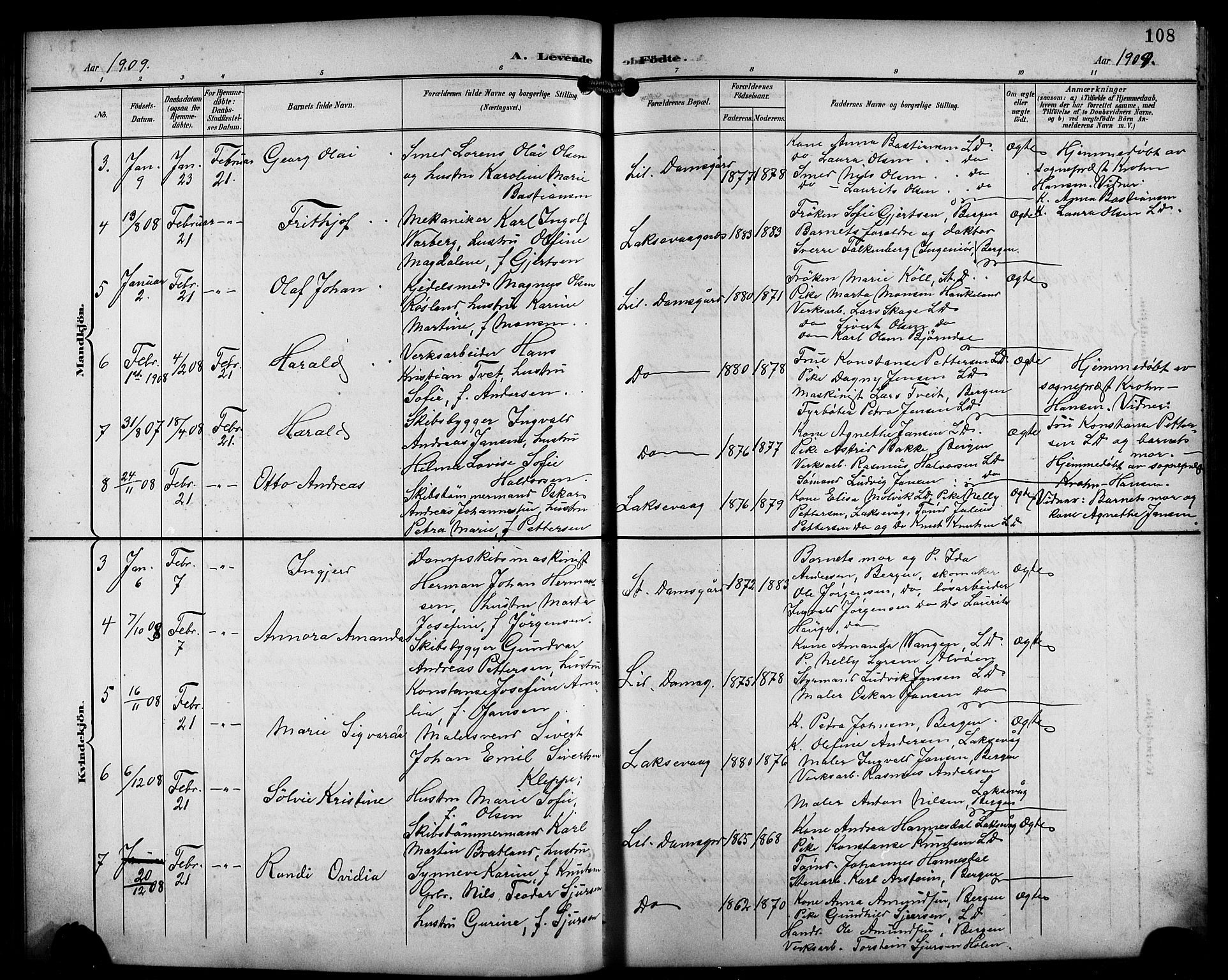 Laksevåg Sokneprestembete, AV/SAB-A-76501/H/Ha/Hab/Haba/L0004: Parish register (copy) no. A 4, 1899-1909, p. 108