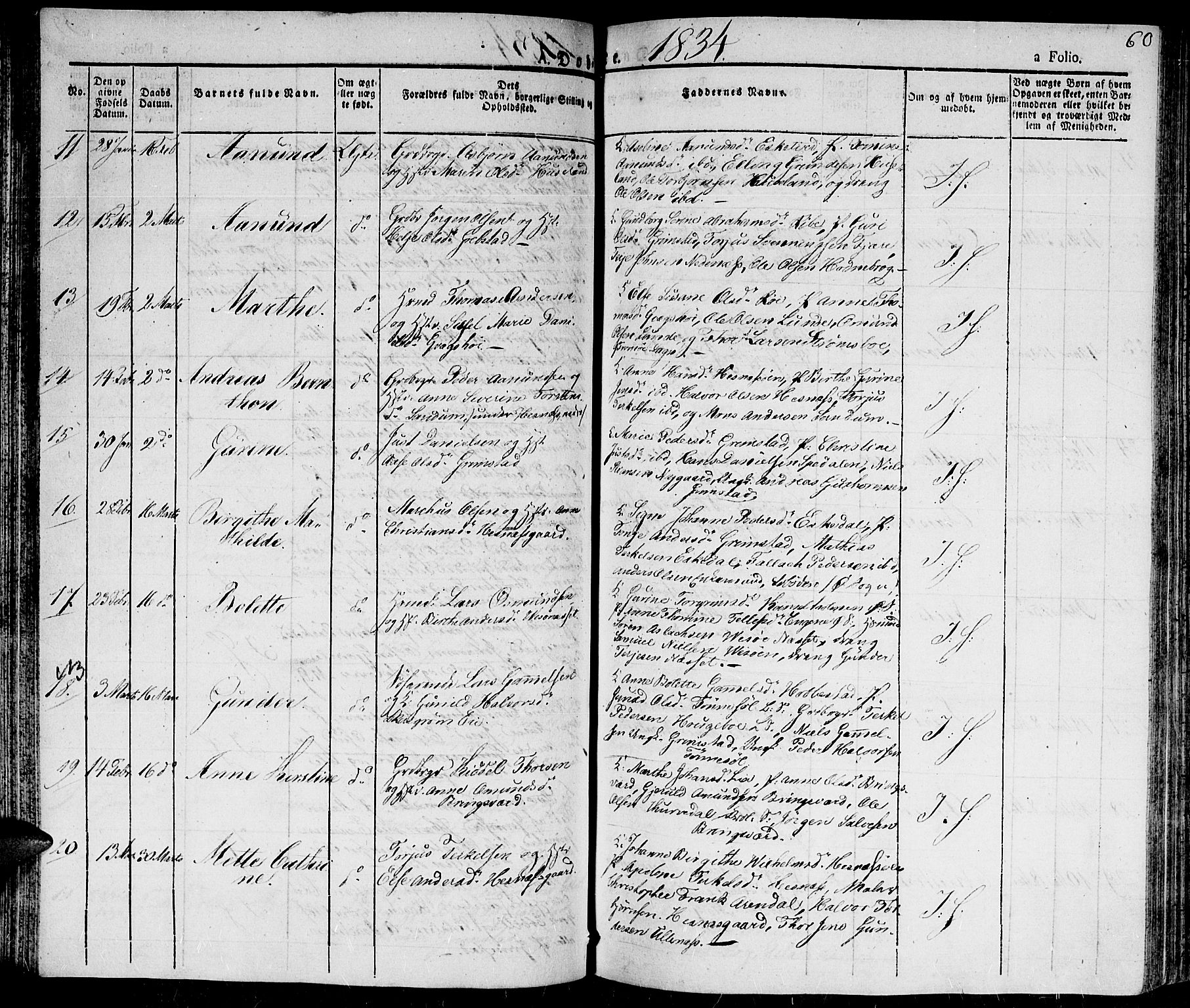 Fjære sokneprestkontor, AV/SAK-1111-0011/F/Fa/L0002: Parish register (official) no. A 2, 1827-1839, p. 60