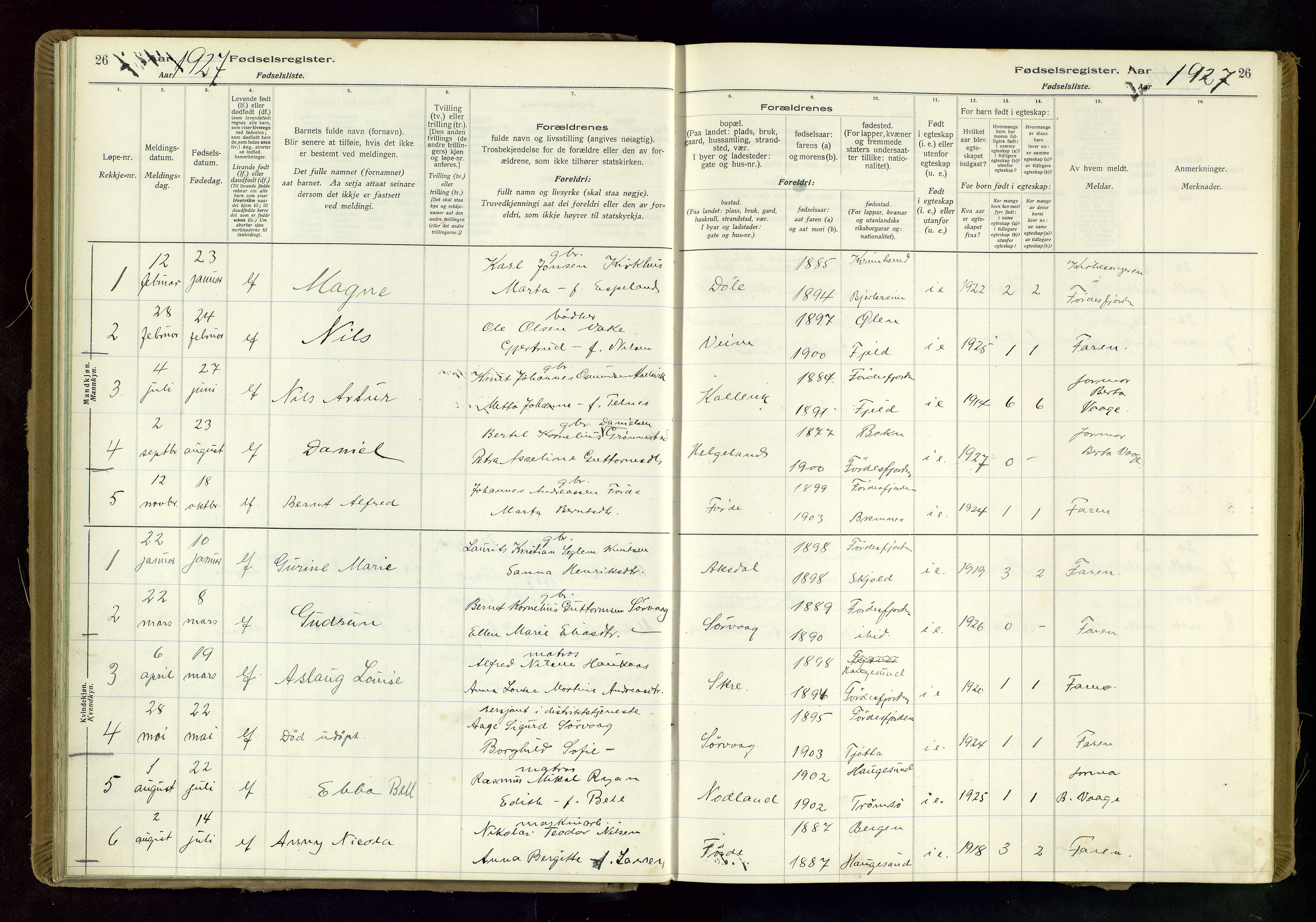 Tysvær sokneprestkontor, SAST/A -101864/I/Id/L0004: Birth register no. 4, 1916-1979, p. 26