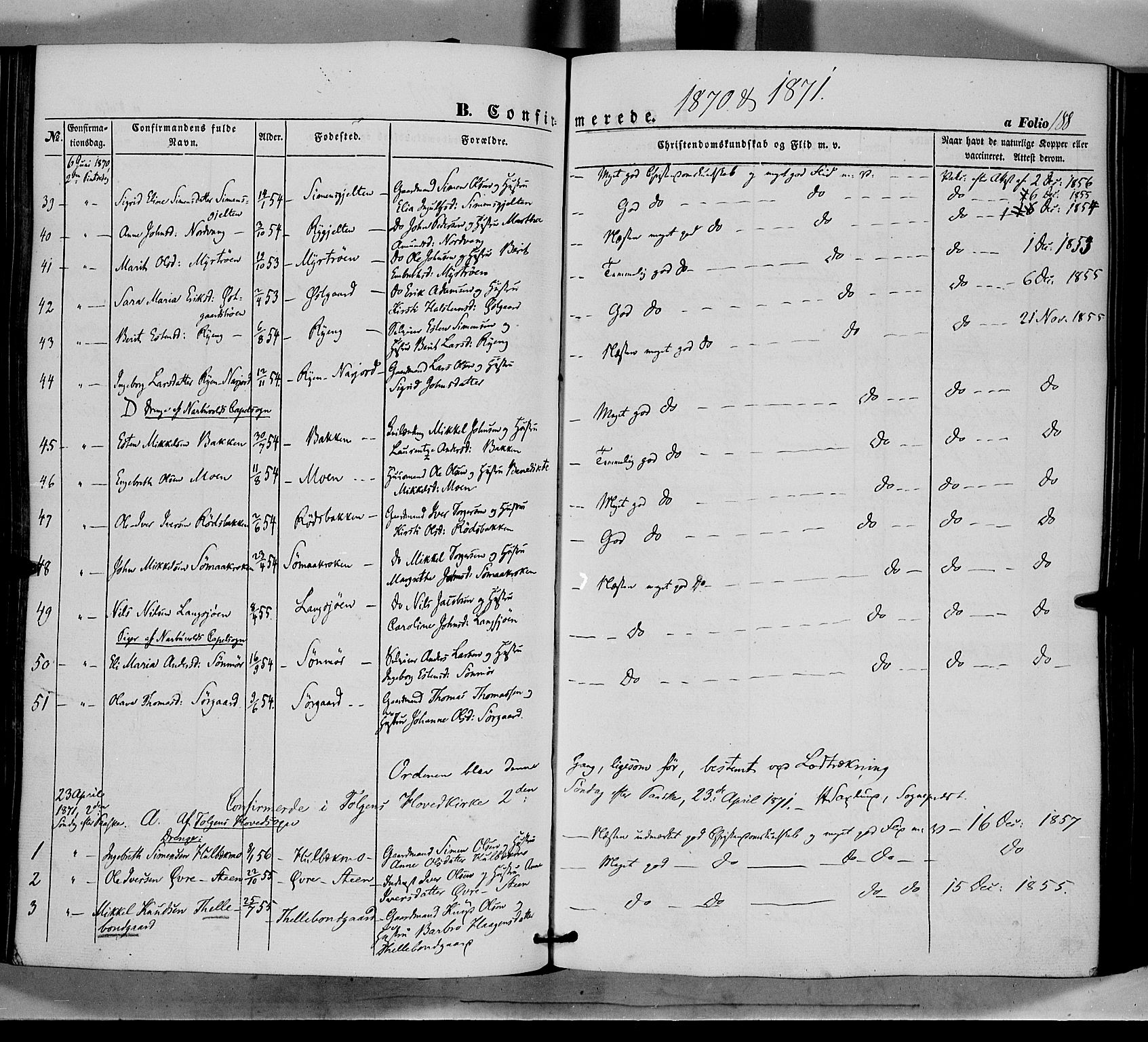 Tolga prestekontor, SAH/PREST-062/K/L0006: Parish register (official) no. 6, 1852-1876, p. 188