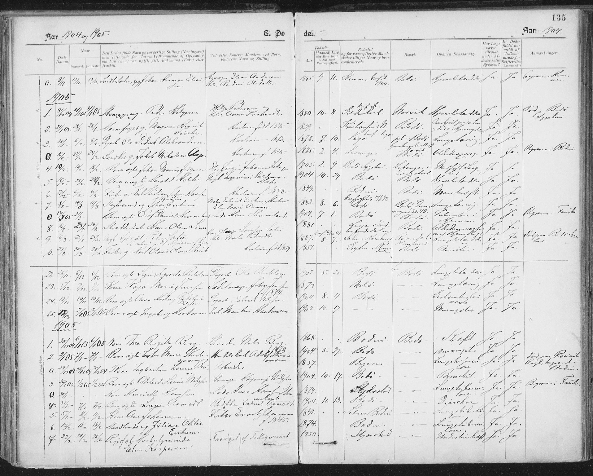 Ministerialprotokoller, klokkerbøker og fødselsregistre - Nordland, AV/SAT-A-1459/801/L0012: Parish register (official) no. 801A12, 1900-1916, p. 135