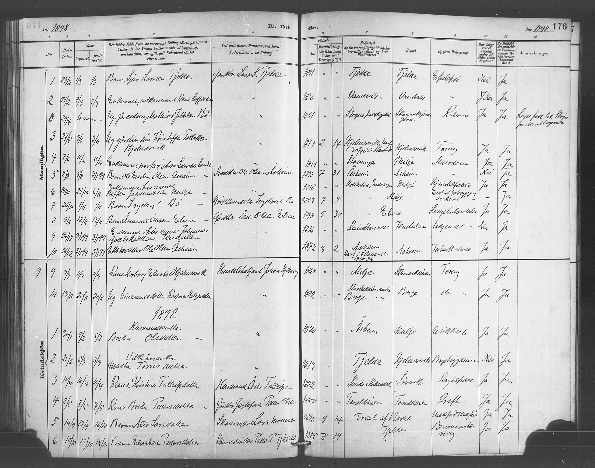 Skånevik sokneprestembete, SAB/A-77801/H/Hab: Parish register (copy) no. A 2, 1888-1924, p. 176