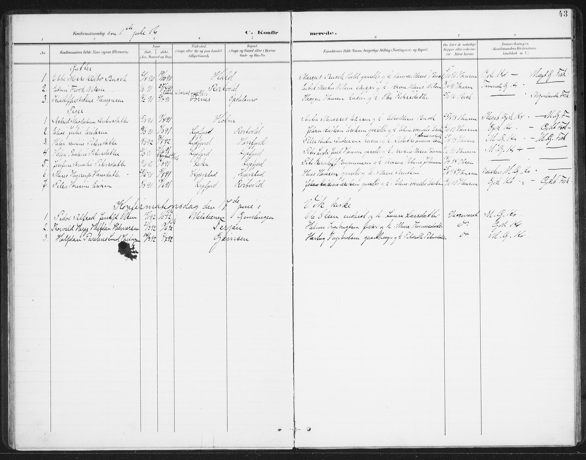 Ministerialprotokoller, klokkerbøker og fødselsregistre - Nordland, AV/SAT-A-1459/811/L0167: Parish register (official) no. 811A04, 1899-1913, p. 43