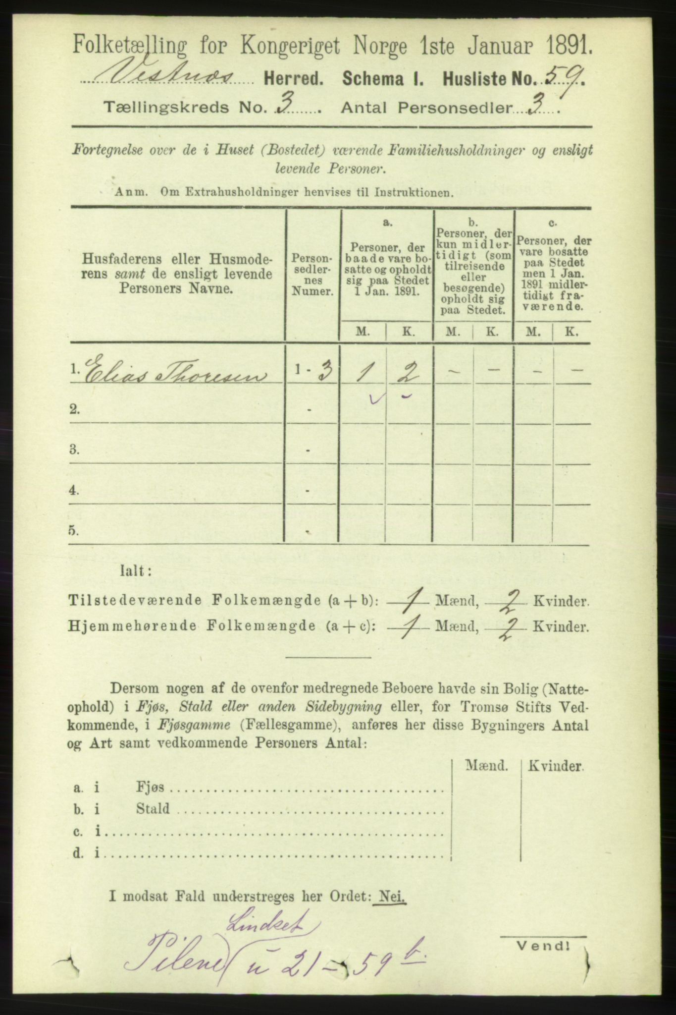 RA, 1891 census for 1535 Vestnes, 1891, p. 866