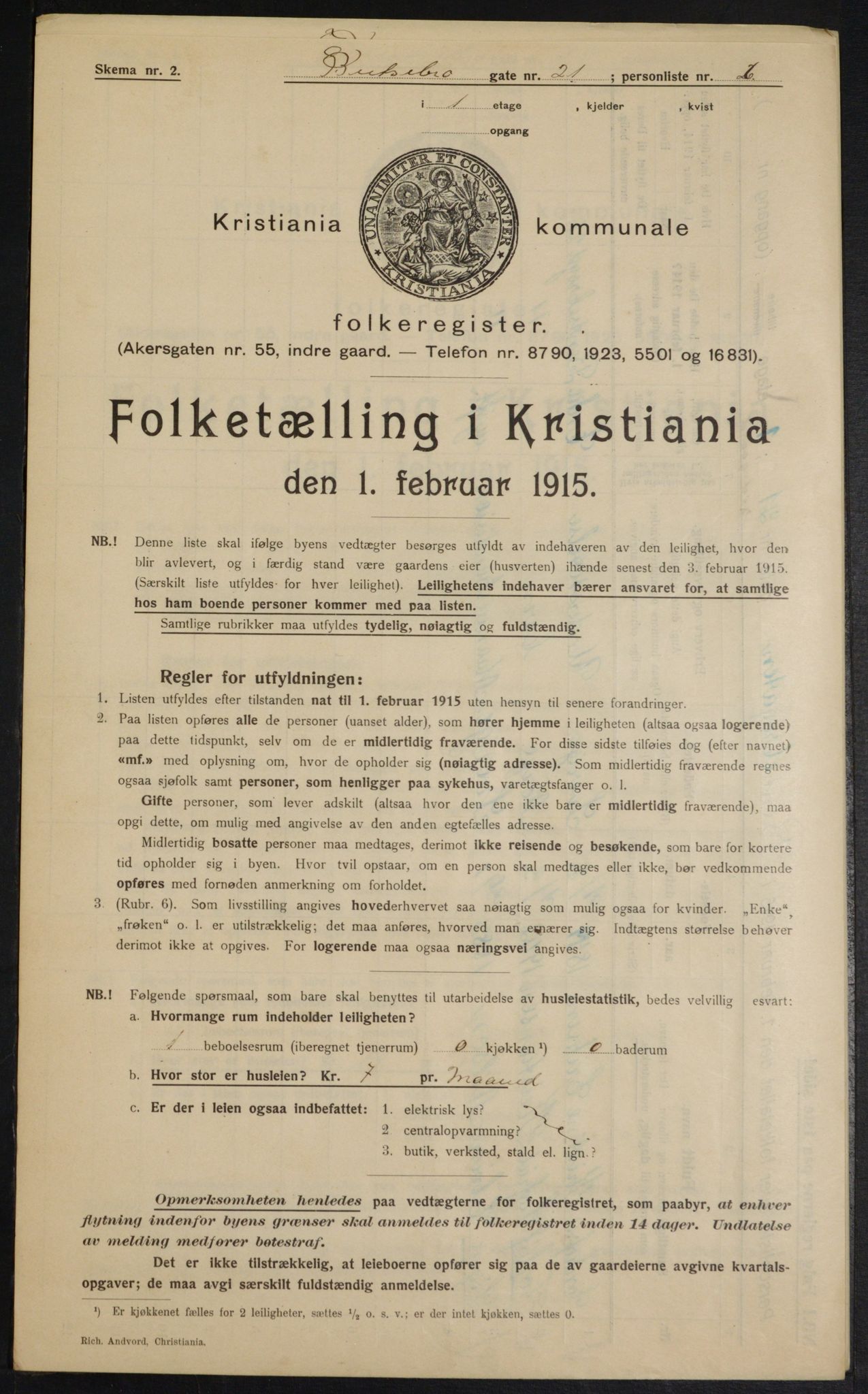 OBA, Municipal Census 1915 for Kristiania, 1915, p. 3535