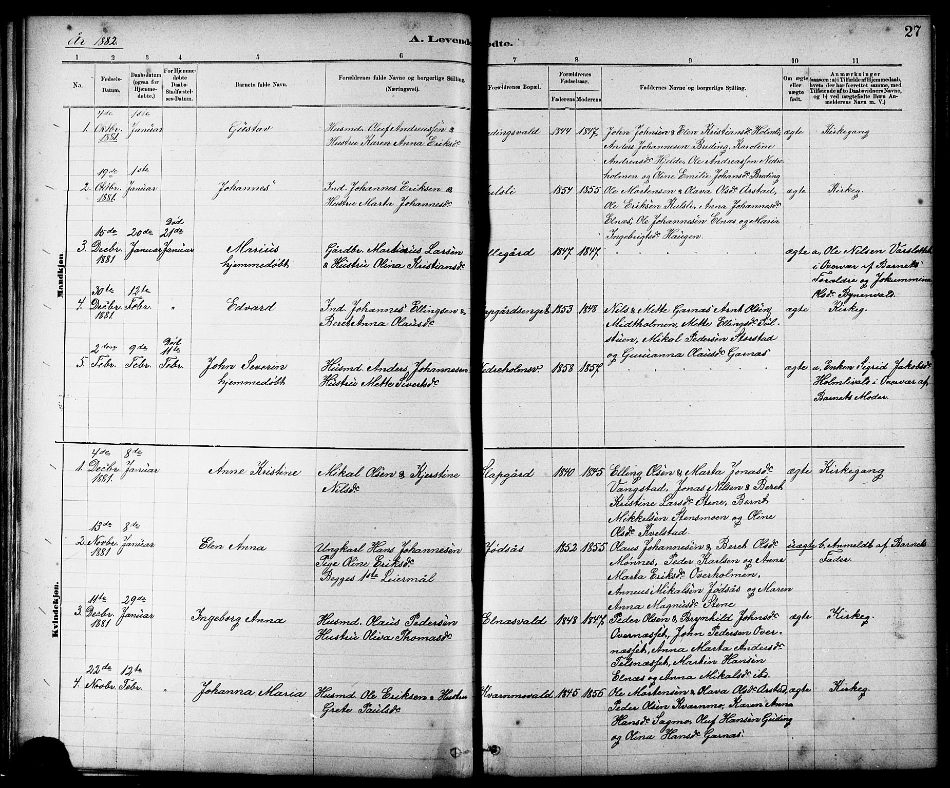 Ministerialprotokoller, klokkerbøker og fødselsregistre - Nord-Trøndelag, SAT/A-1458/724/L0267: Parish register (copy) no. 724C03, 1879-1898, p. 27