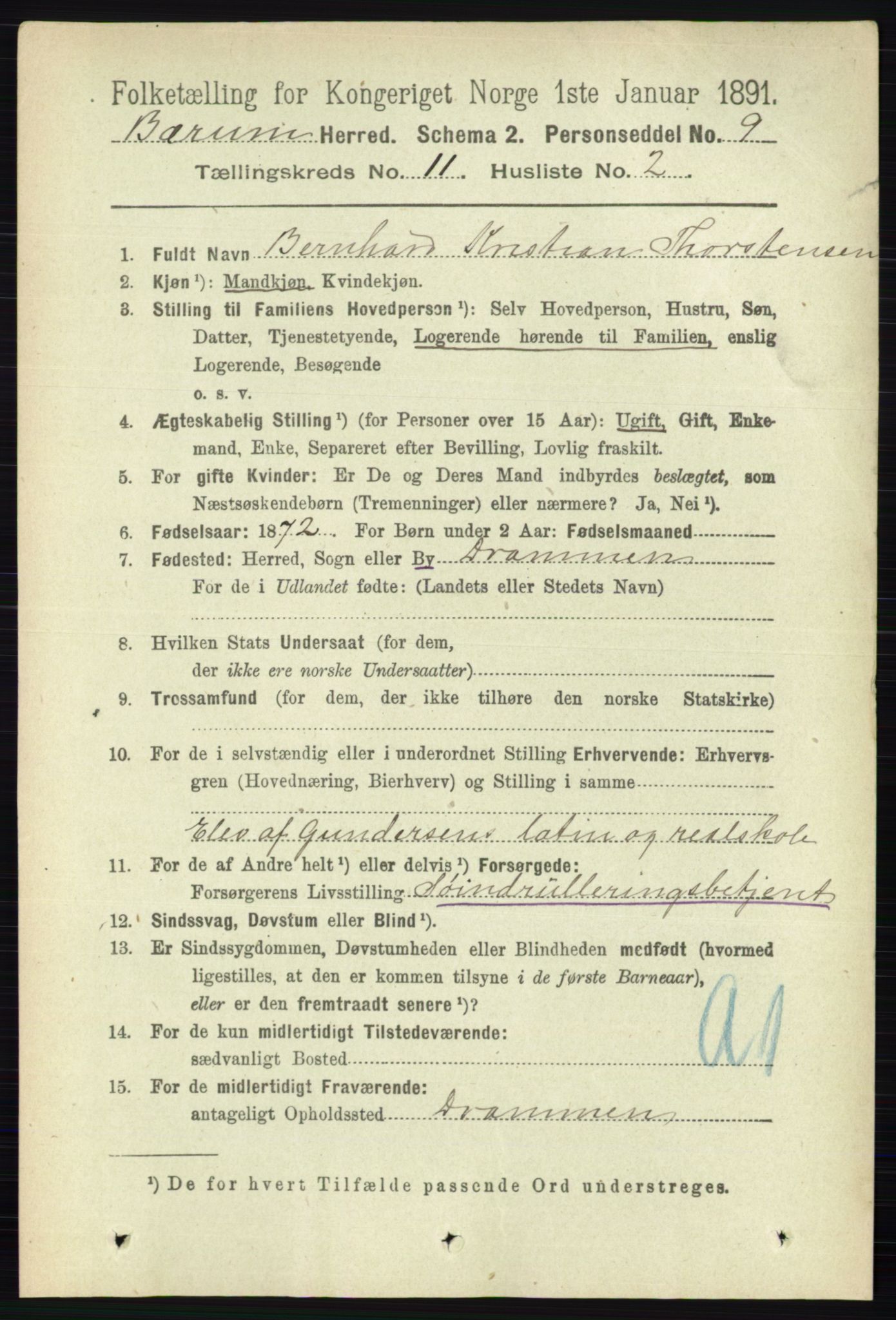 RA, 1891 census for 0219 Bærum, 1891, p. 7199