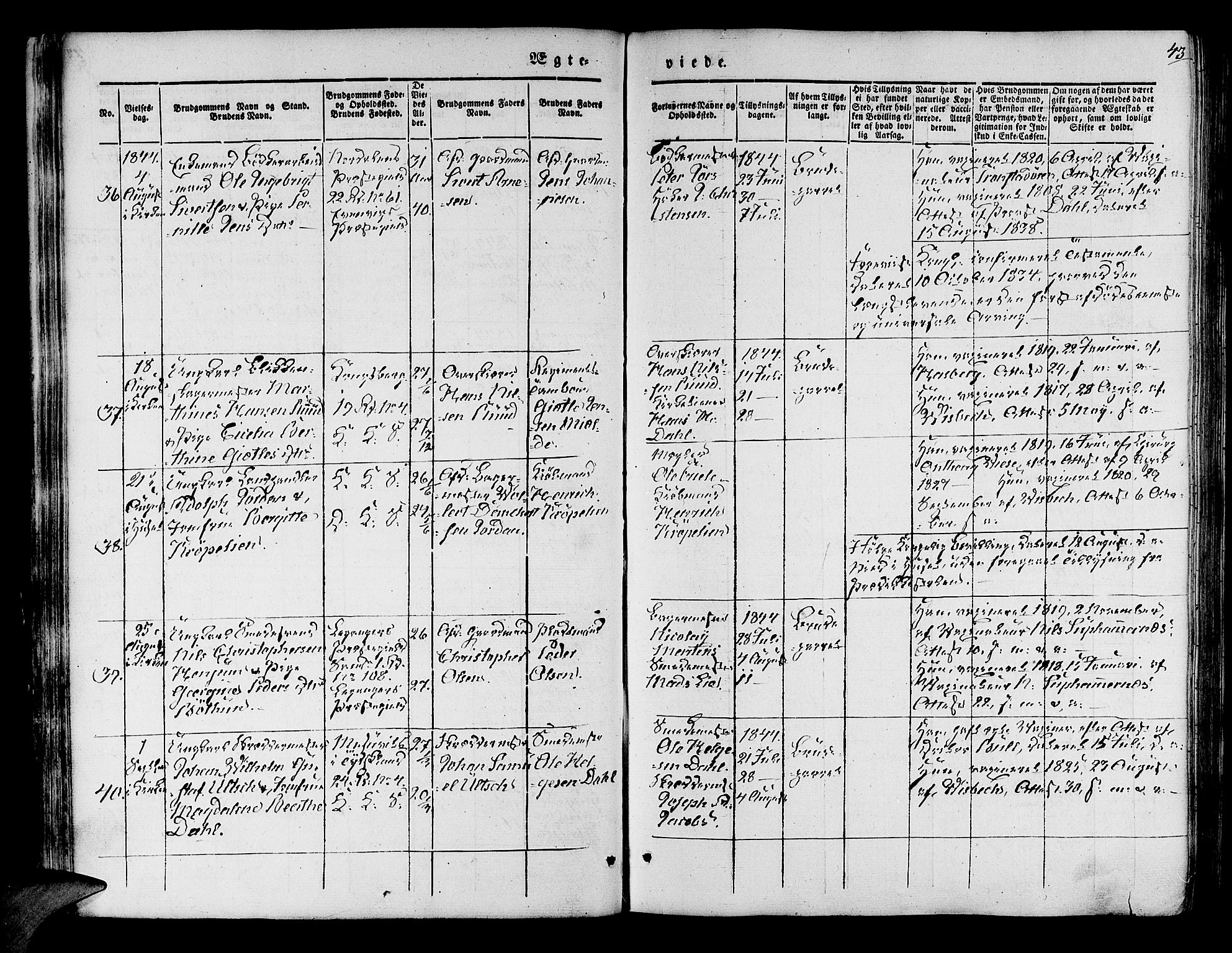 Korskirken sokneprestembete, AV/SAB-A-76101/H/Hab: Parish register (copy) no. D 1, 1840-1867, p. 43