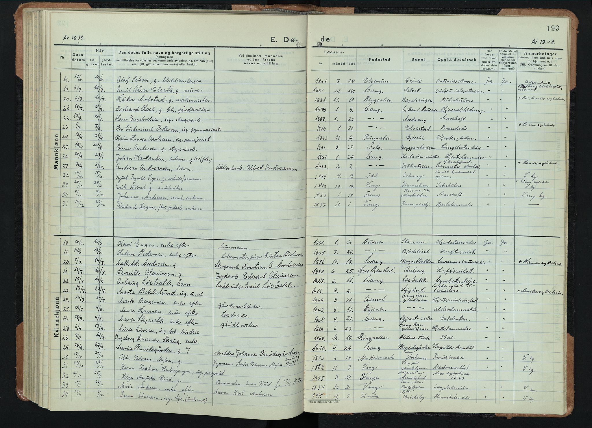 Vang prestekontor, Hedmark, AV/SAH-PREST-008/H/Ha/Hab/L0016: Parish register (copy) no. 16, 1933-1945, p. 193