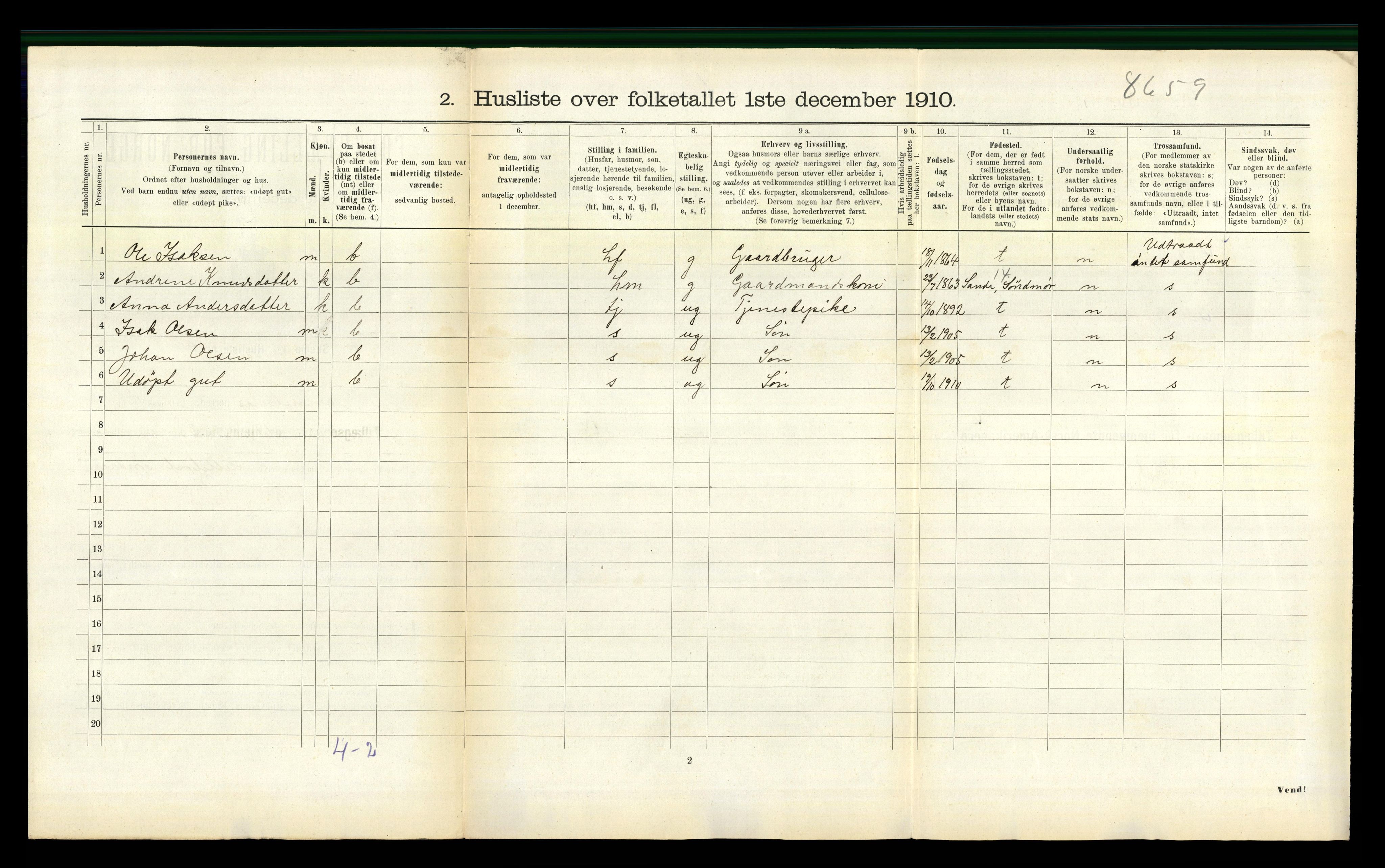 RA, 1910 census for Vanylven, 1910, p. 678