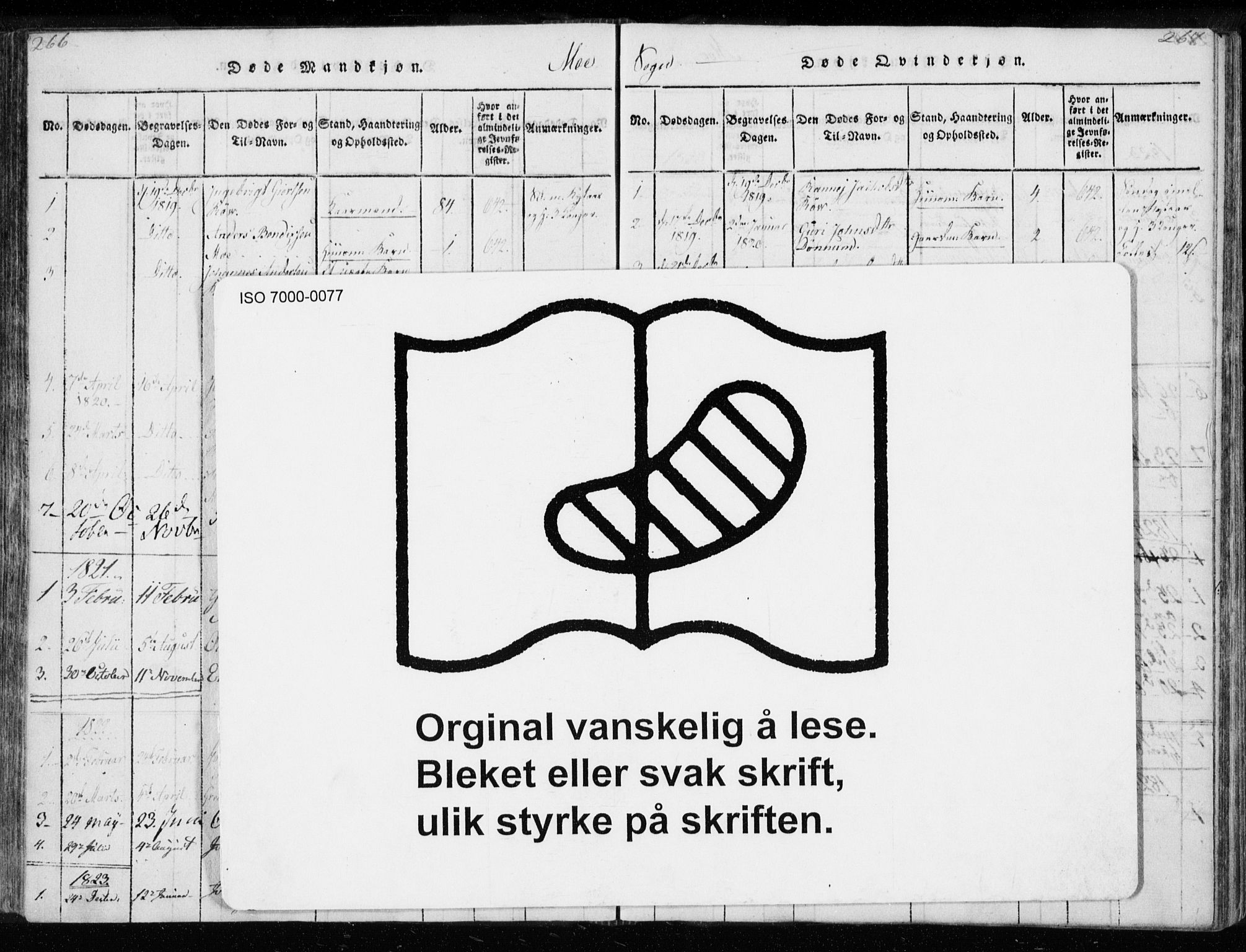 Ministerialprotokoller, klokkerbøker og fødselsregistre - Møre og Romsdal, AV/SAT-A-1454/595/L1041: Parish register (official) no. 595A03, 1819-1829, p. 266-267