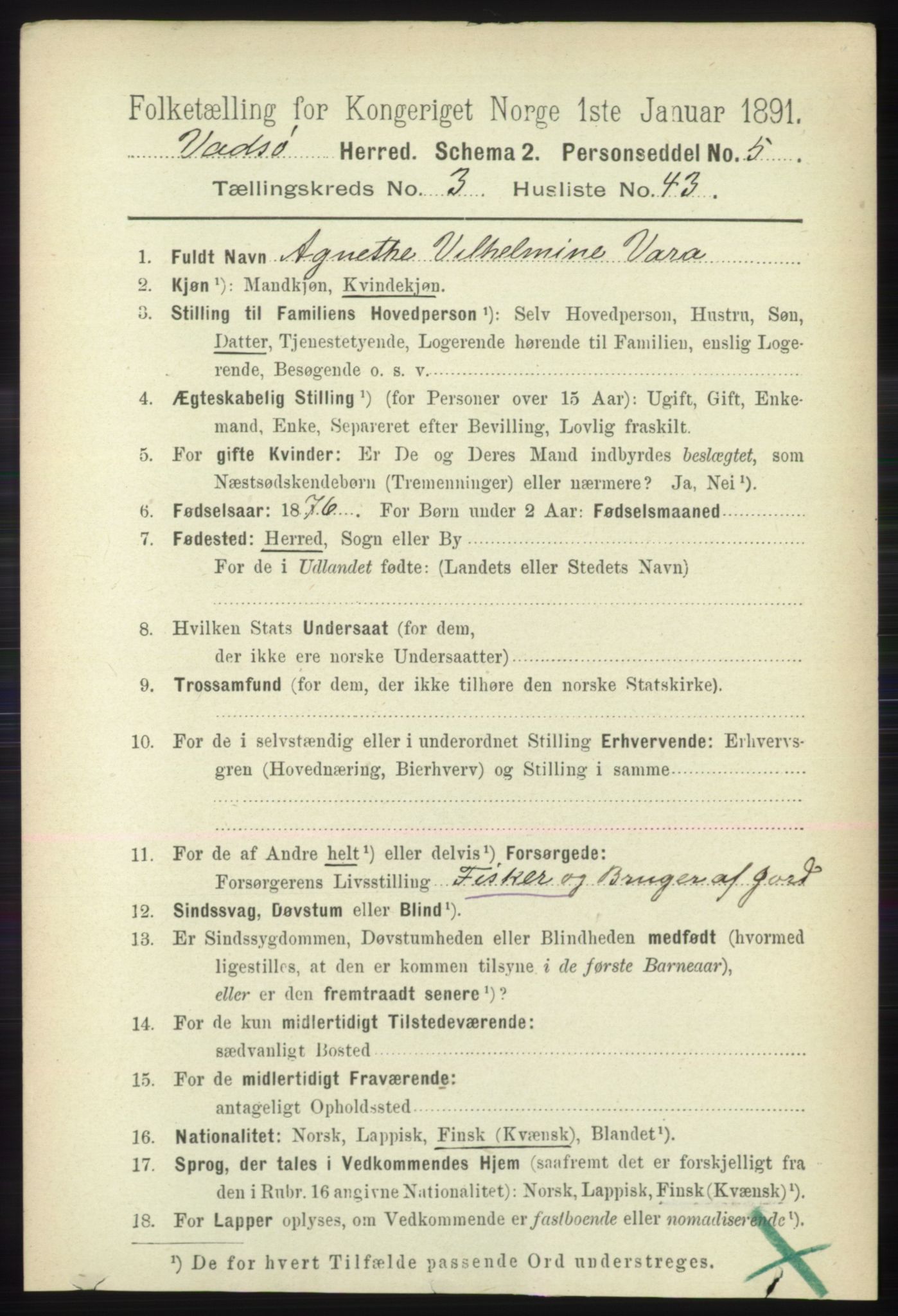 RA, 1891 census for 2029 Vadsø, 1891, p. 1090