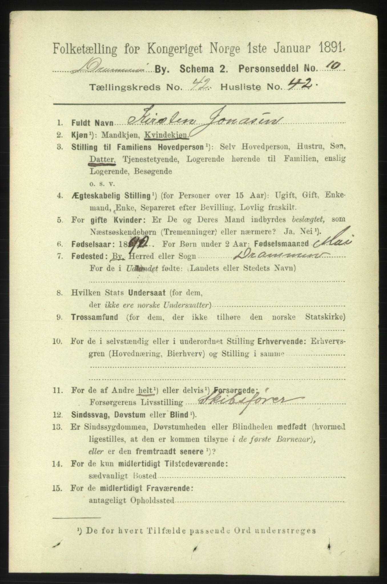 RA, 1891 census for 0602 Drammen, 1891, p. 25031