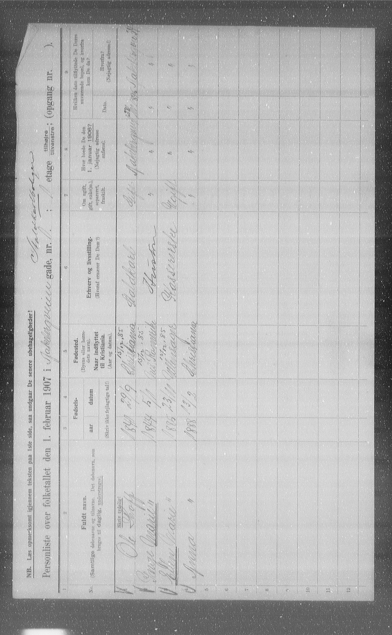 OBA, Municipal Census 1907 for Kristiania, 1907, p. 66255