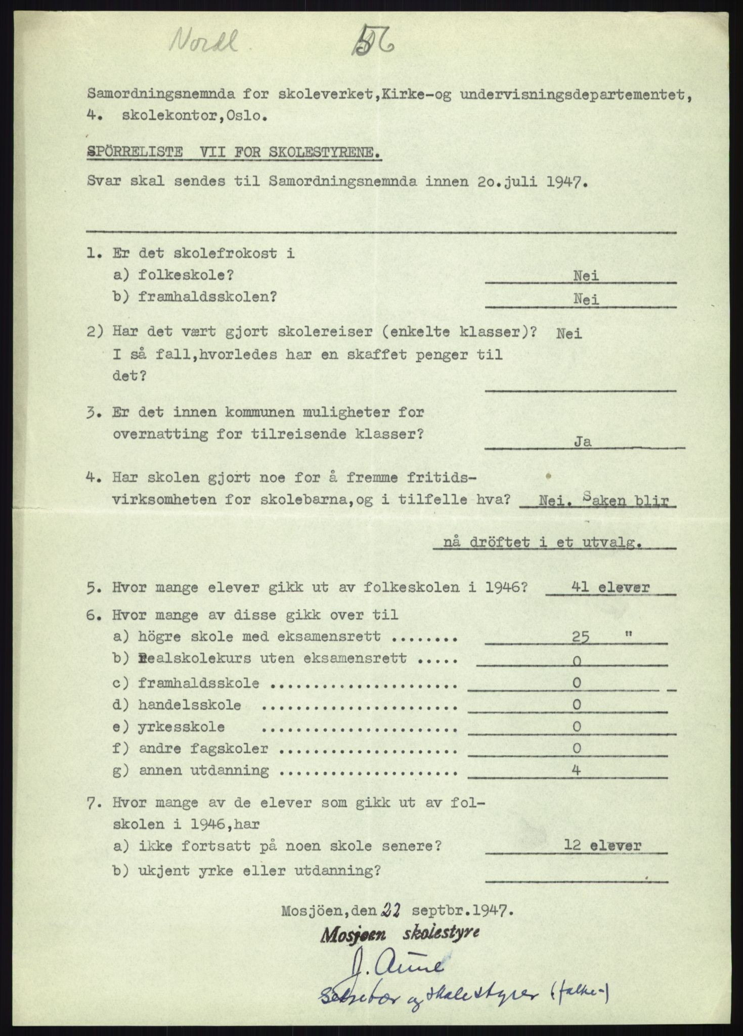 Kirke- og undervisningsdepartementet, Samordningsnemnda for skoleverket, AV/RA-S-1146/D/L0008: Svar på spørreskjema fra kommuner i Nord-Trøndelag, Nordland, Troms og Finnmark, 1947, p. 525