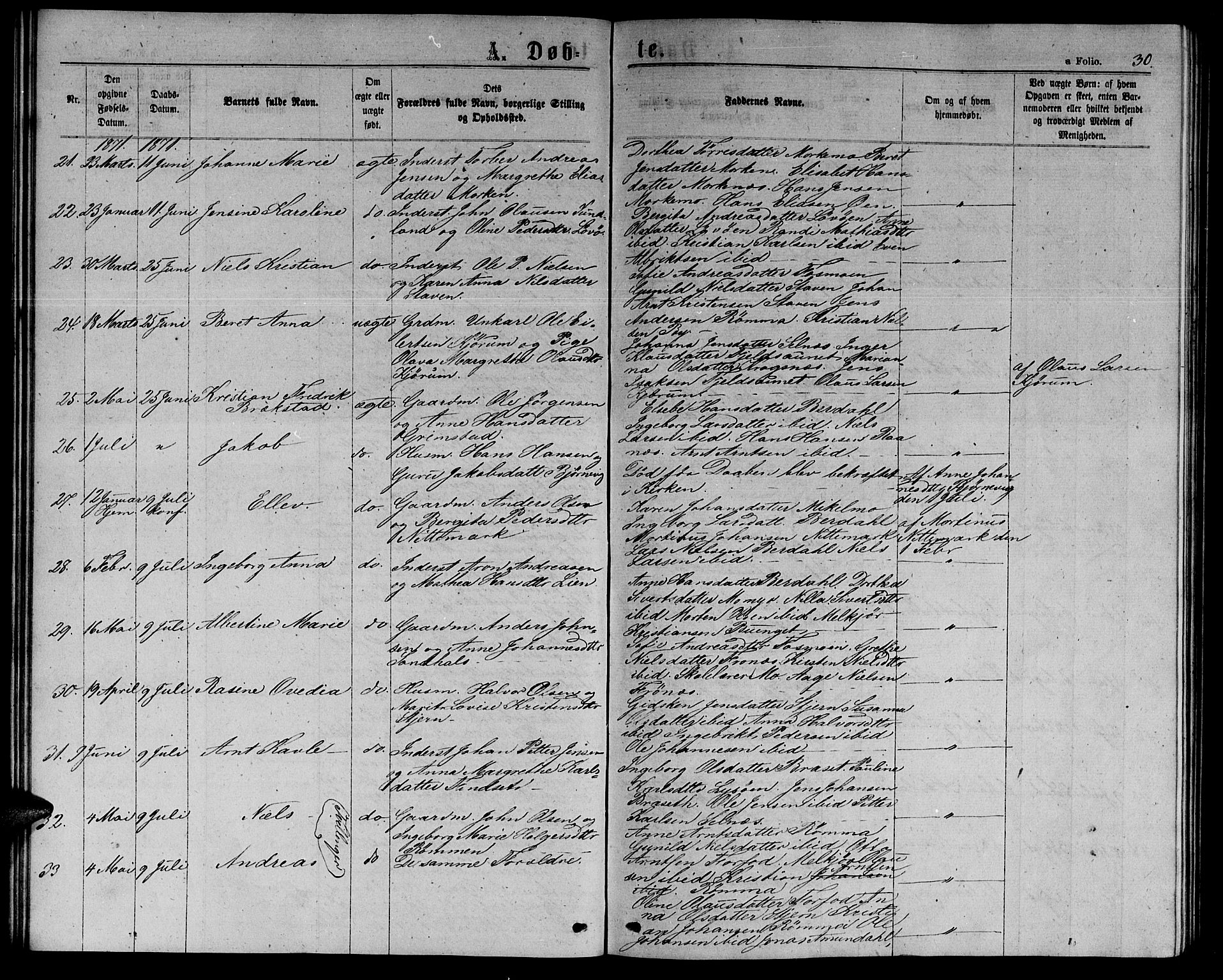 Ministerialprotokoller, klokkerbøker og fødselsregistre - Sør-Trøndelag, AV/SAT-A-1456/655/L0686: Parish register (copy) no. 655C02, 1866-1879, p. 30