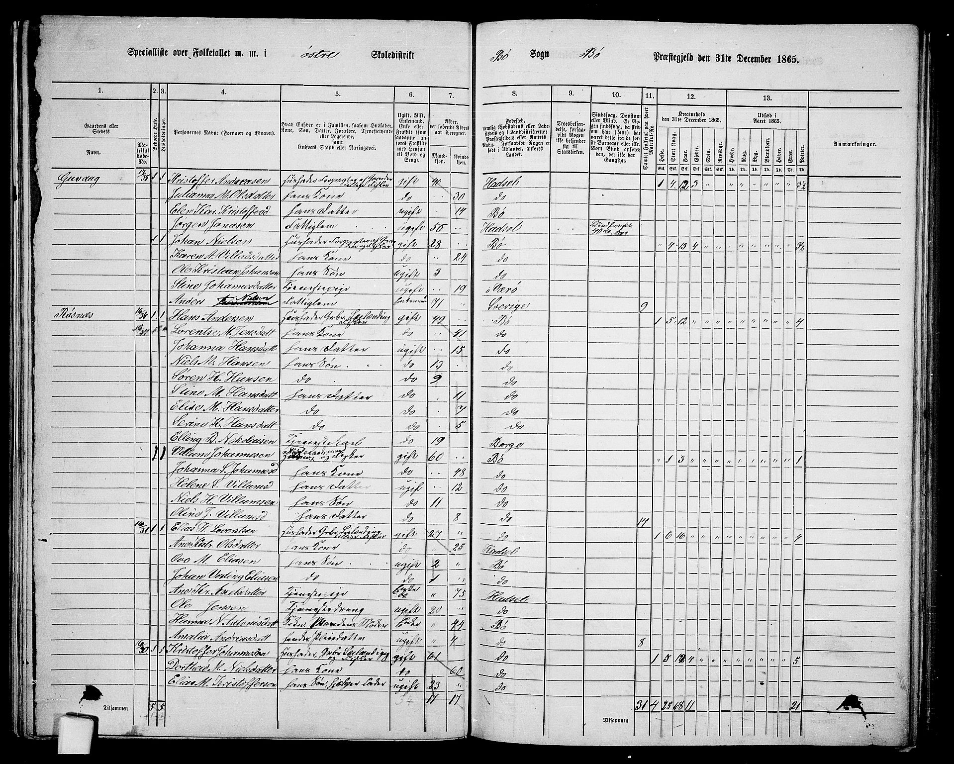RA, 1865 census for Bø, 1865, p. 32