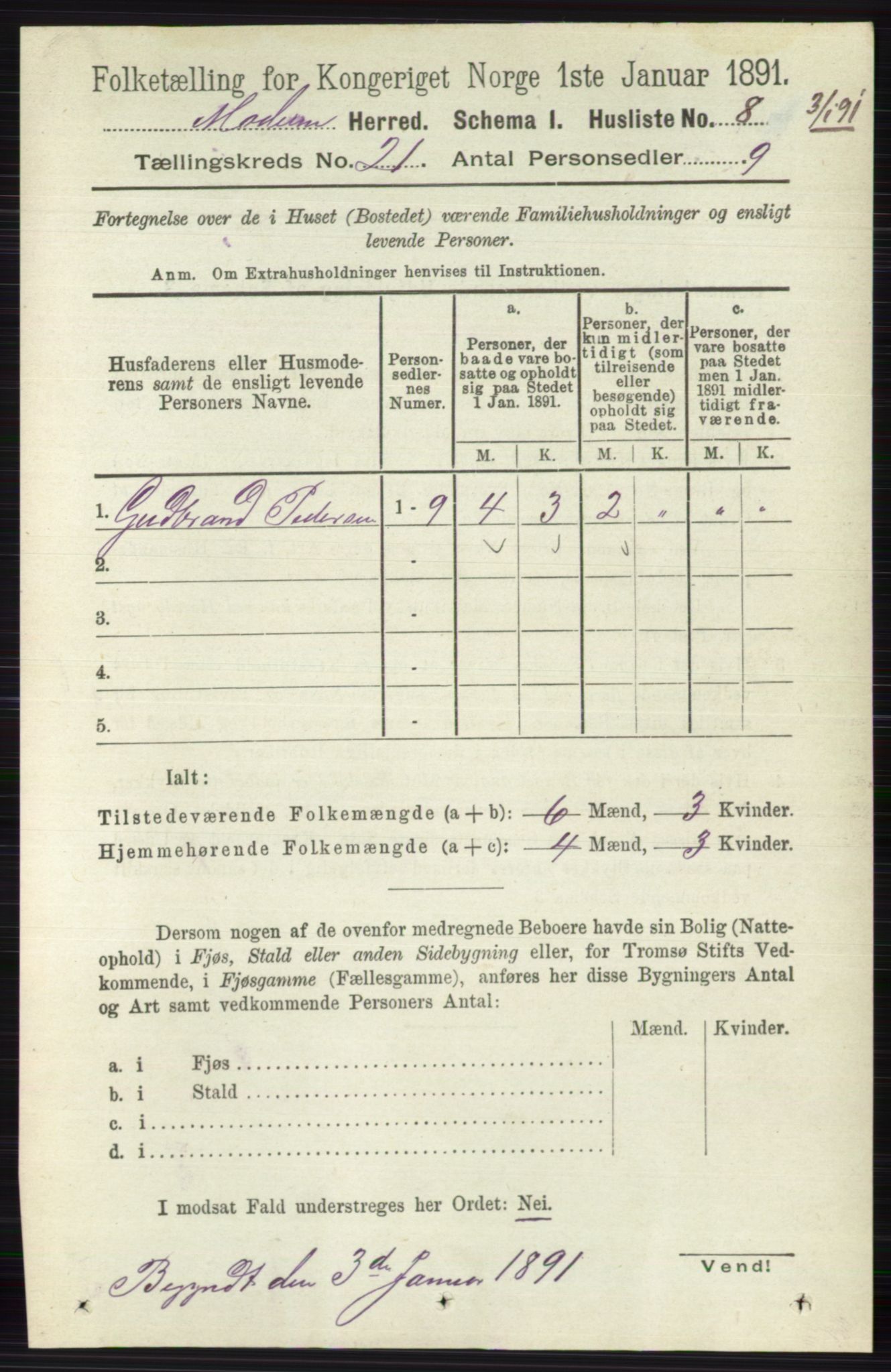 RA, 1891 census for 0623 Modum, 1891, p. 8070