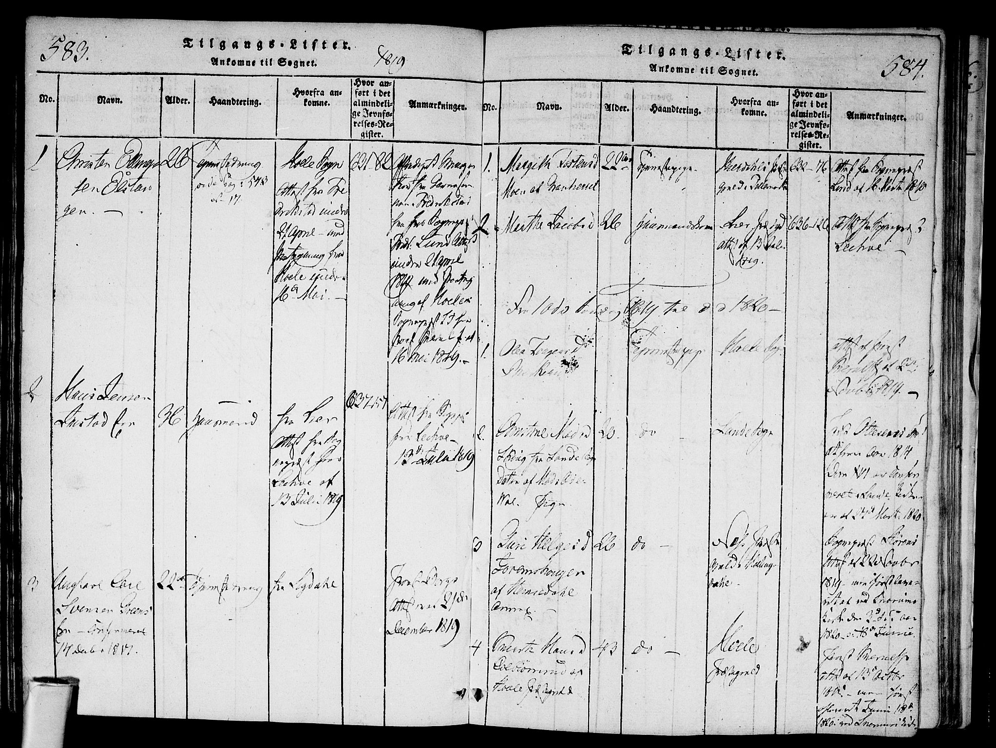 Modum kirkebøker, AV/SAKO-A-234/F/Fa/L0004: Parish register (official) no. 4, 1818-1824, p. 583-584