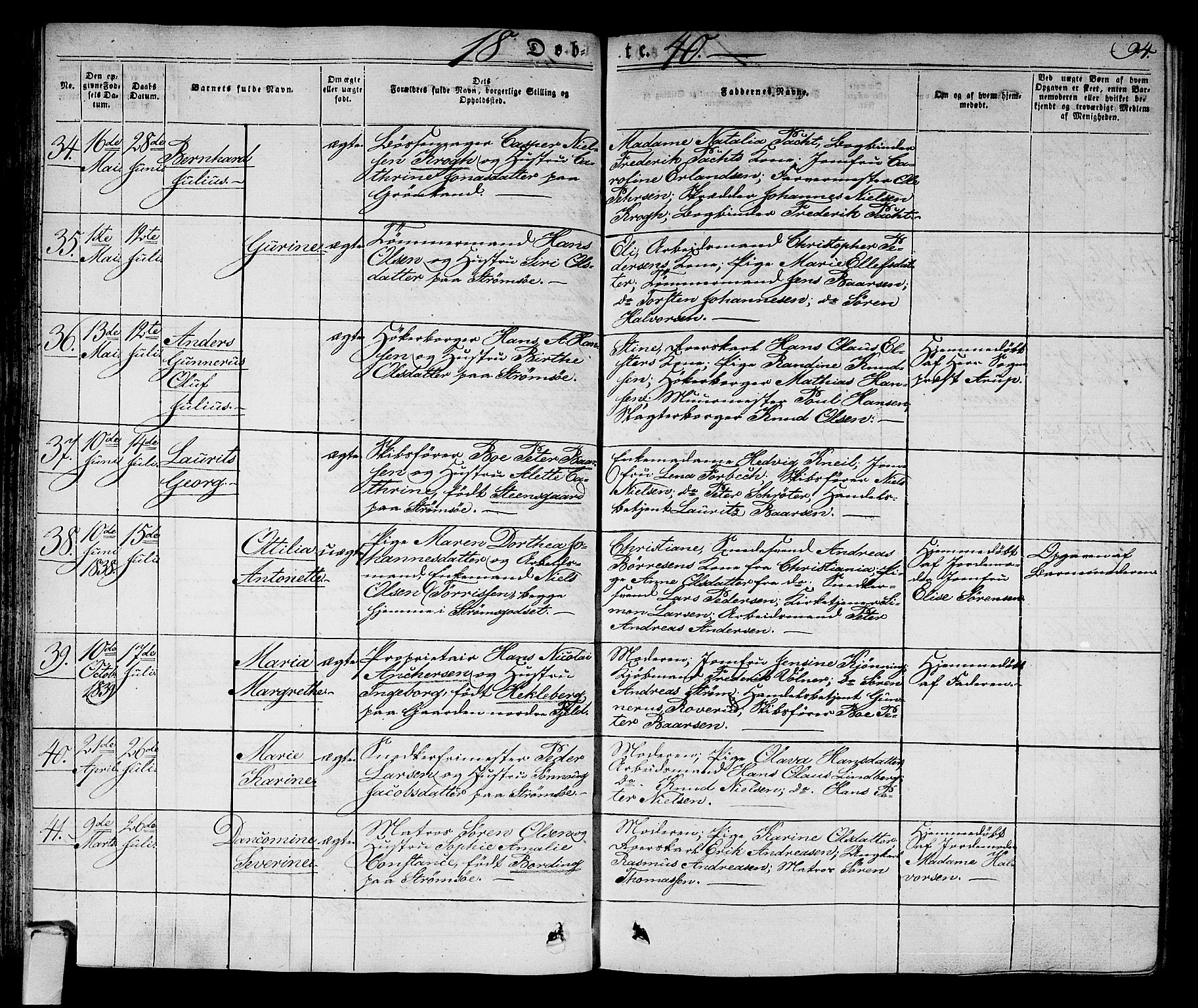 Strømsø kirkebøker, AV/SAKO-A-246/F/Fa/L0012: Parish register (official) no. I 12, 1830-1847, p. 94