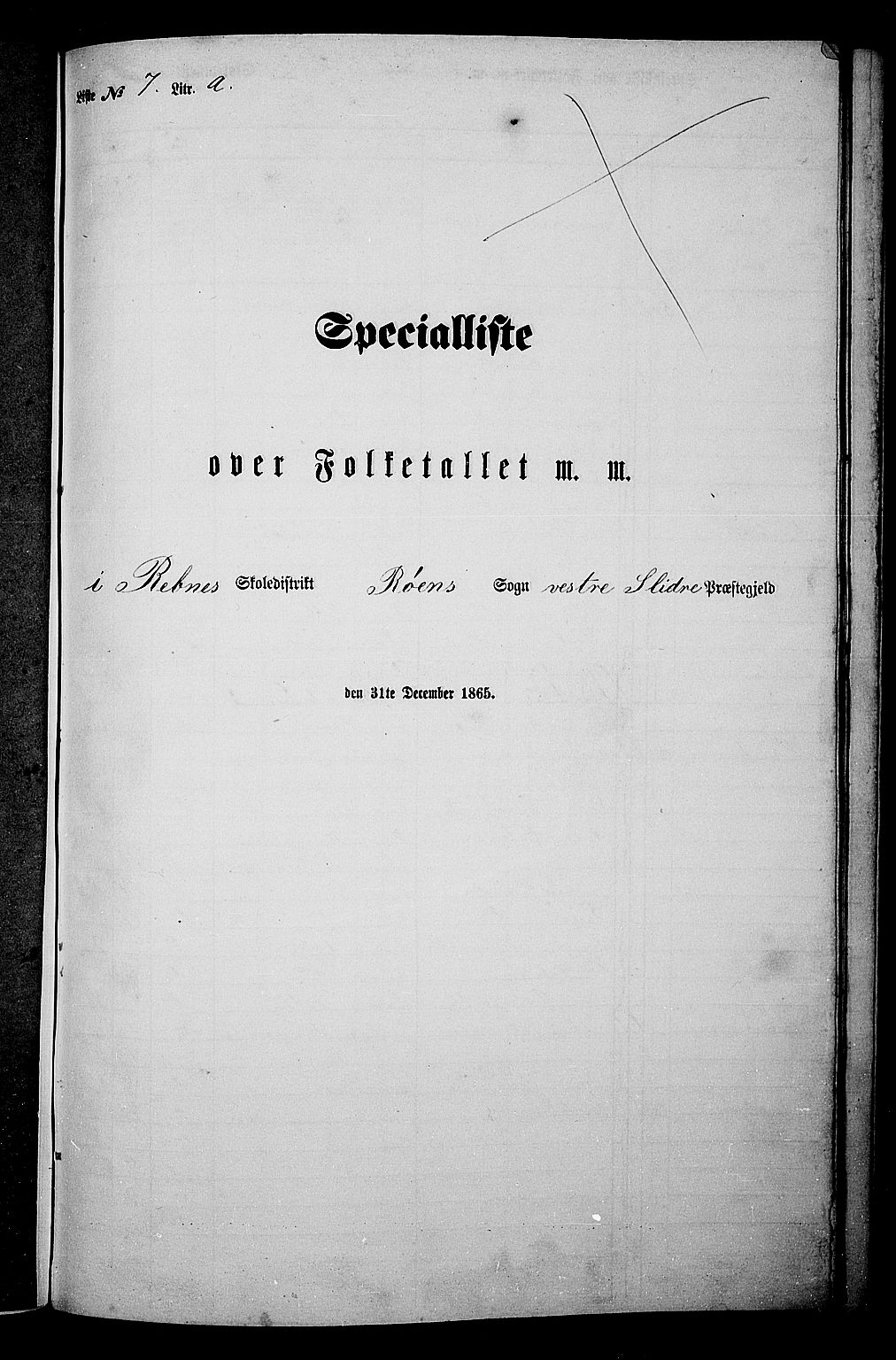 RA, 1865 census for Vestre Slidre, 1865, p. 122