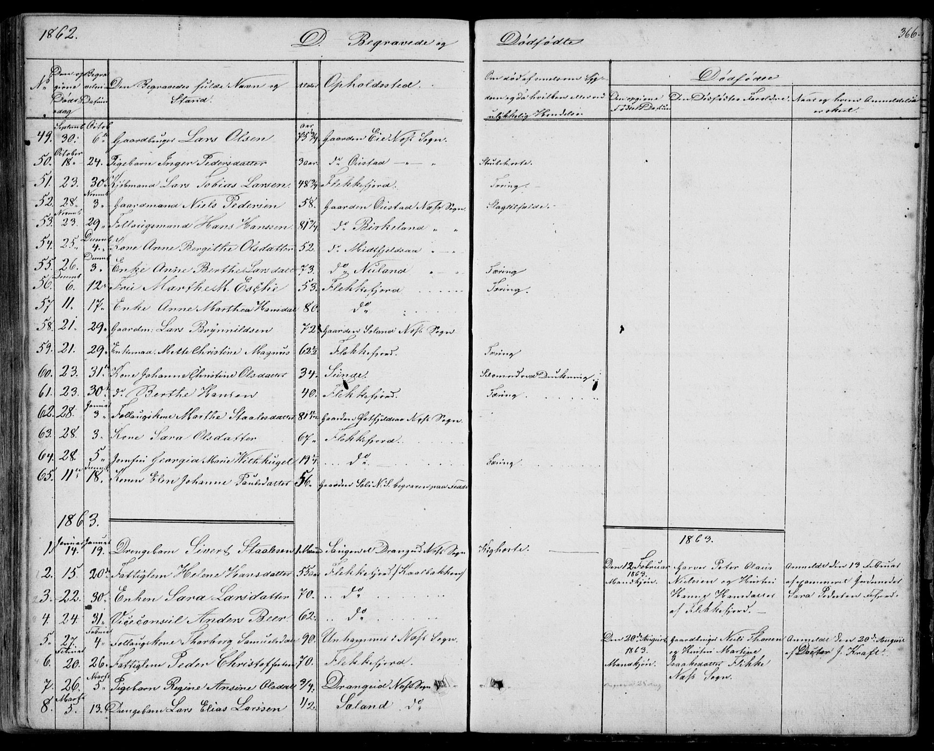 Flekkefjord sokneprestkontor, SAK/1111-0012/F/Fb/Fbc/L0005: Parish register (copy) no. B 5, 1846-1866, p. 366