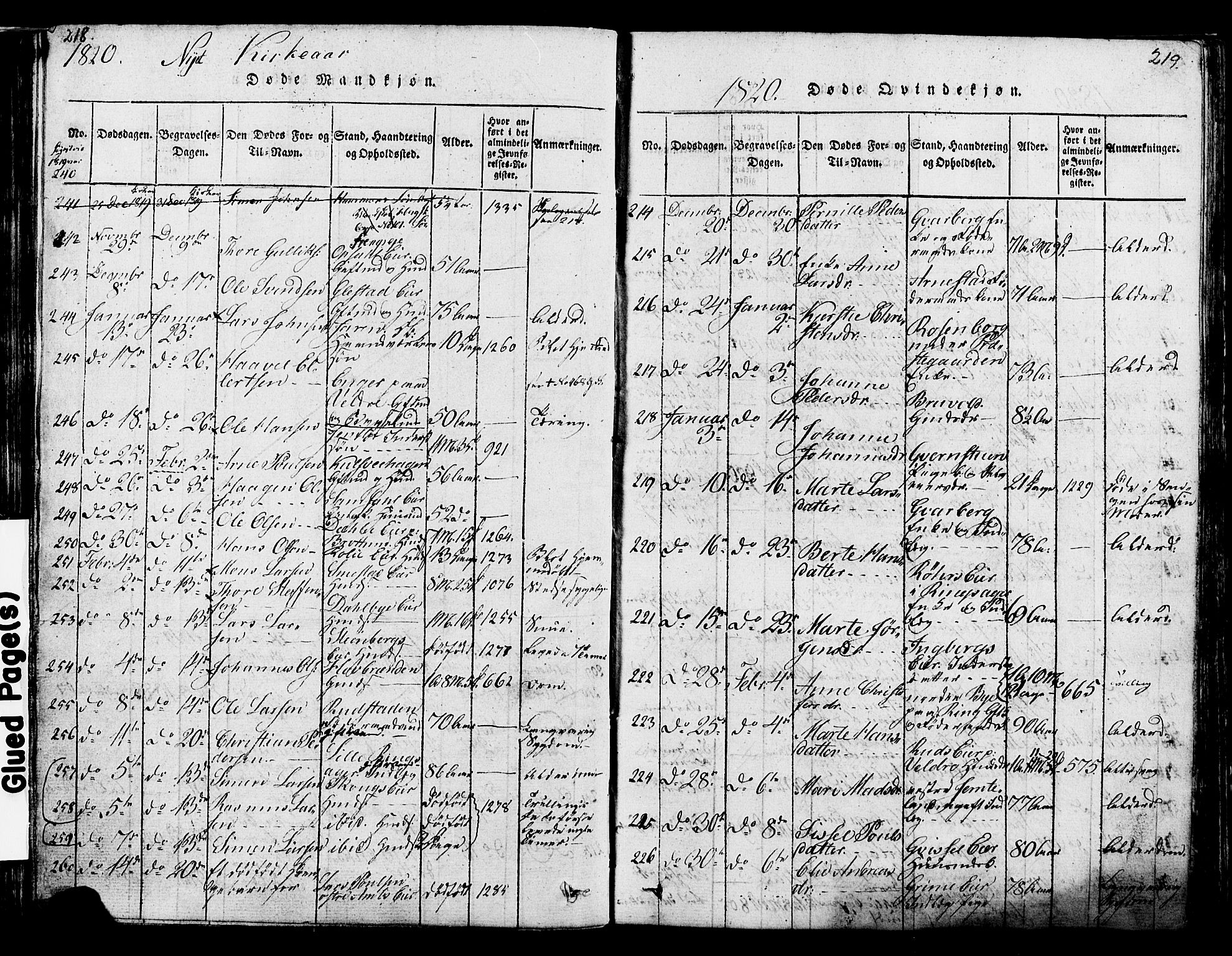 Ringsaker prestekontor, SAH/PREST-014/K/Ka/L0005: Parish register (official) no. 5, 1814-1826, p. 218-219