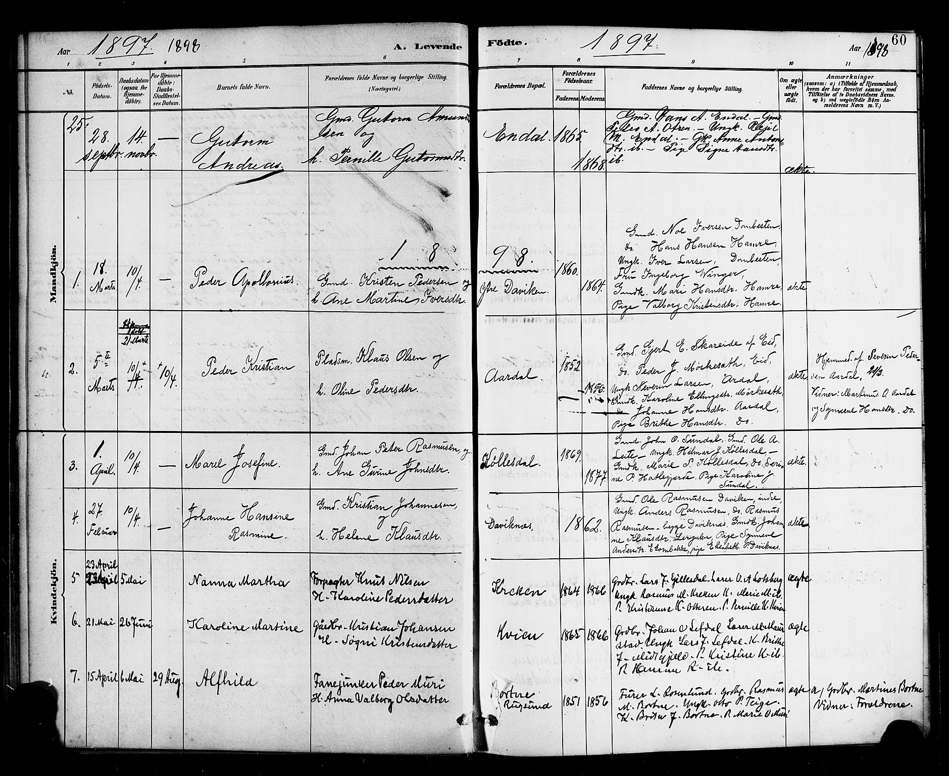 Davik sokneprestembete, AV/SAB-A-79701/H/Haa/Haab/L0001: Parish register (official) no. B 1, 1882-1900, p. 60