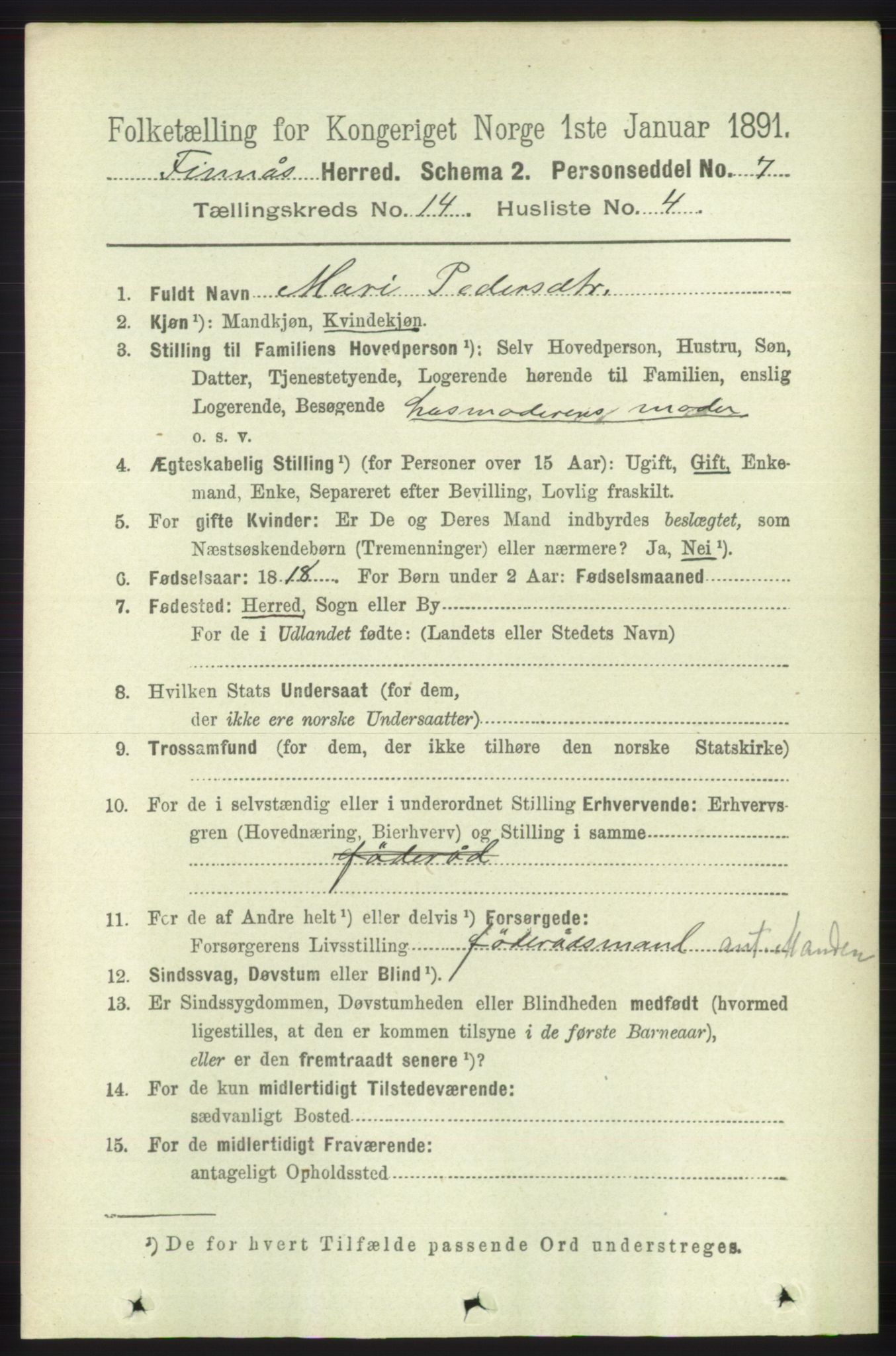 RA, 1891 census for 1218 Finnås, 1891, p. 5723