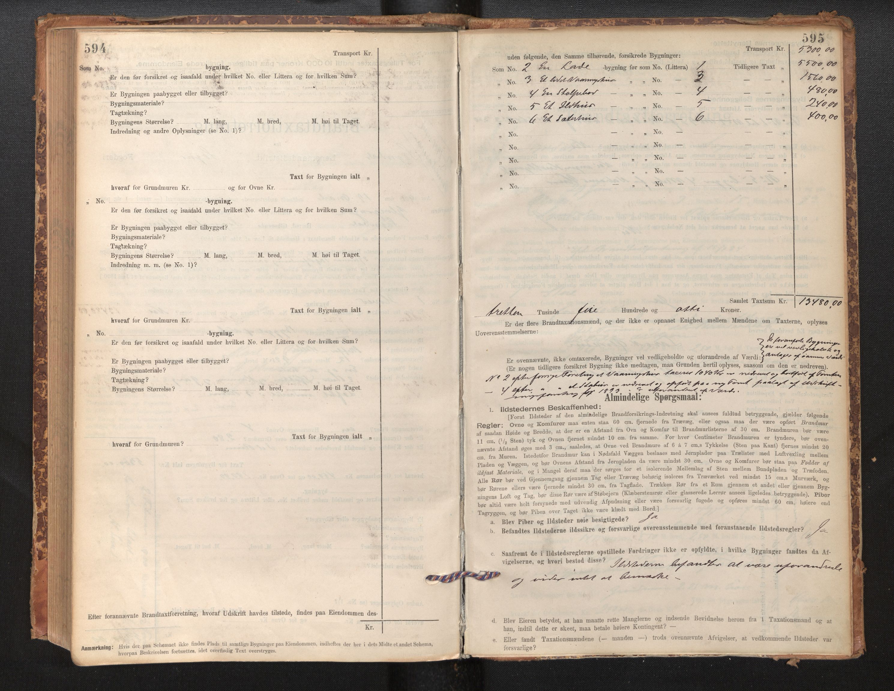 Lensmannen i Sogndal, AV/SAB-A-29901/0012/L0008: Branntakstprotokoll, skjematakst, 1895-1906, p. 594-595