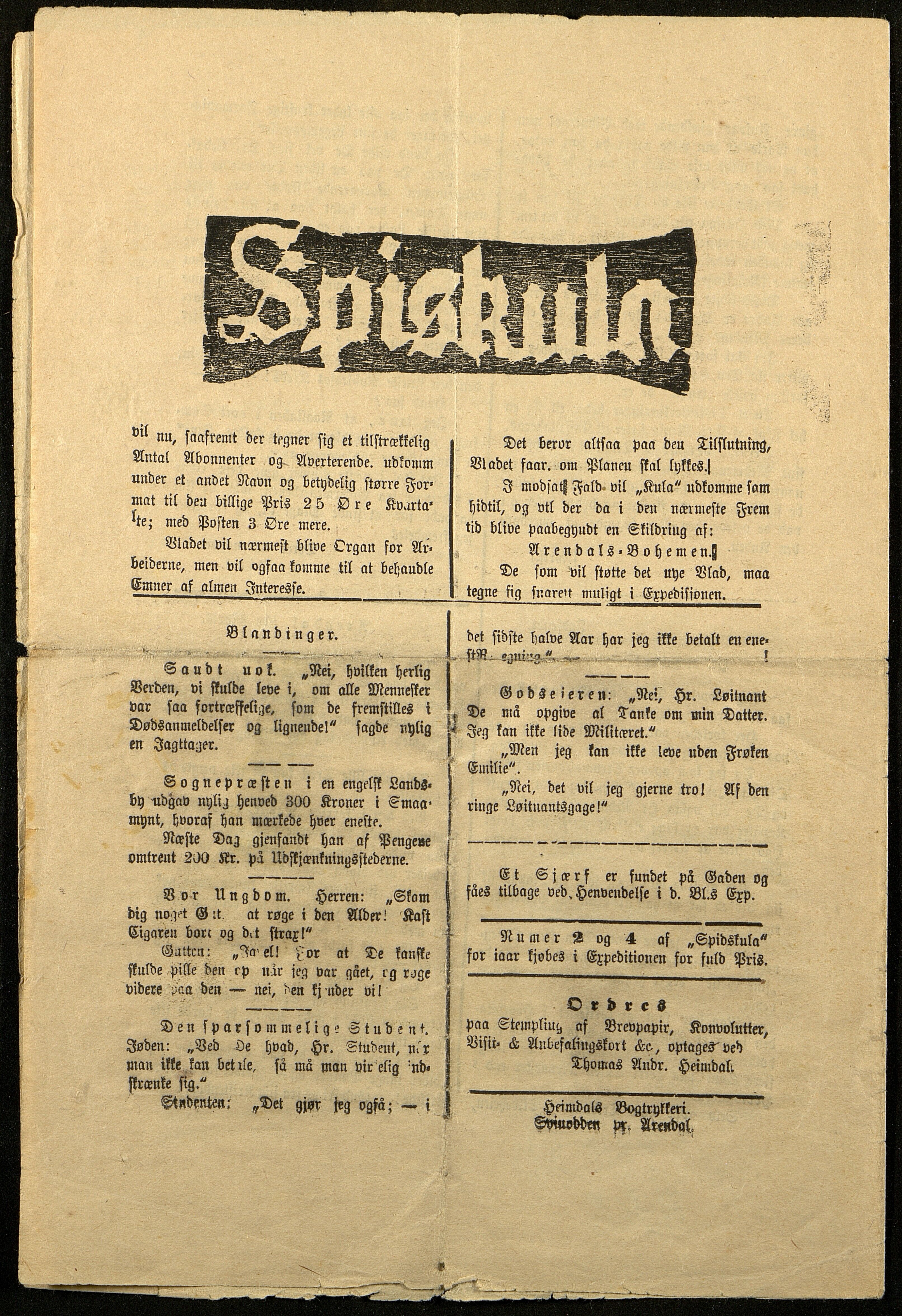 Spidskuglen, AAKS/PA-2823/X/L0001/0004: Spidskuglen / Årg. 1890, nr. 6, 8–9, 15, 18–19, 1890