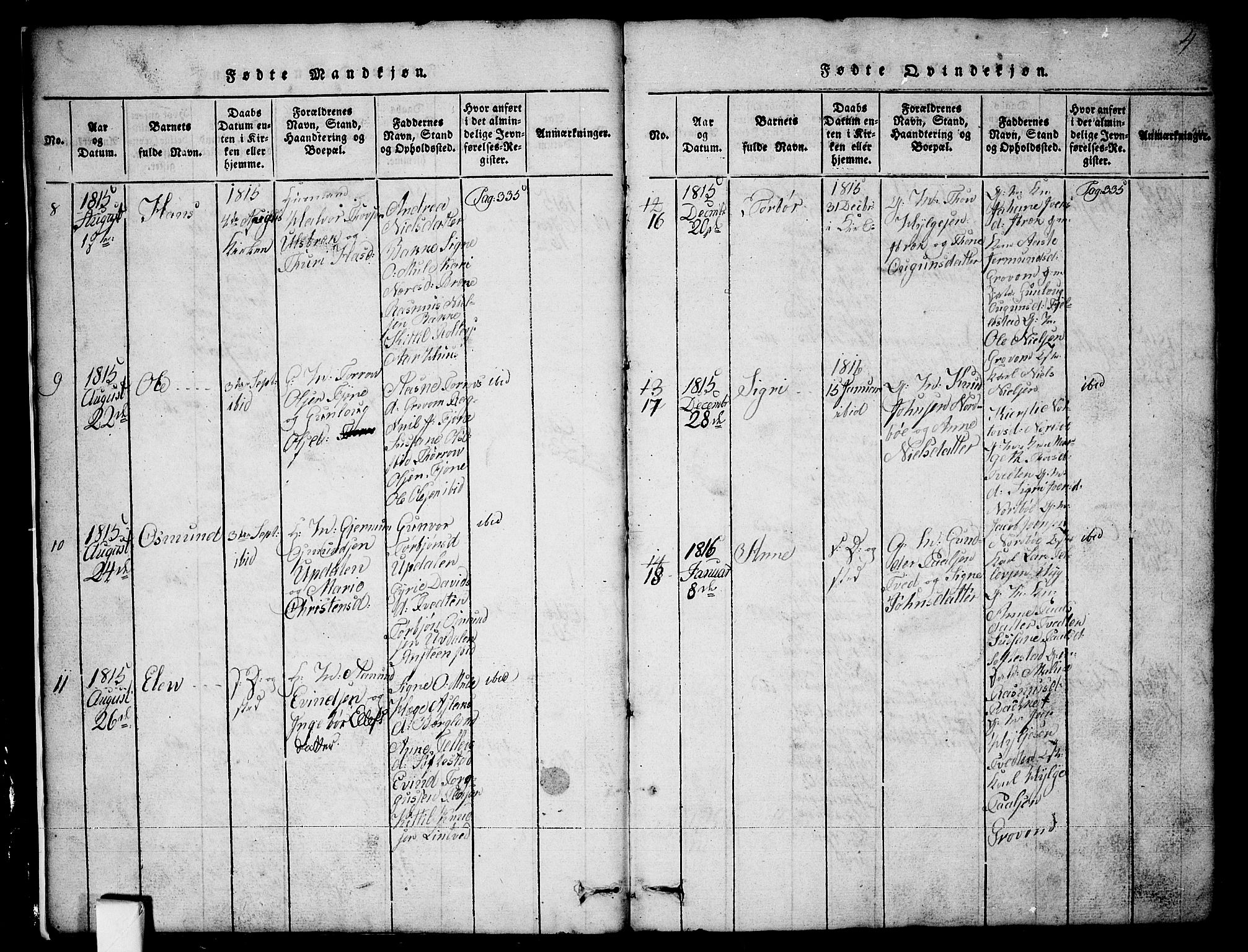 Nissedal kirkebøker, SAKO/A-288/G/Ga/L0001: Parish register (copy) no. I 1, 1814-1860, p. 4