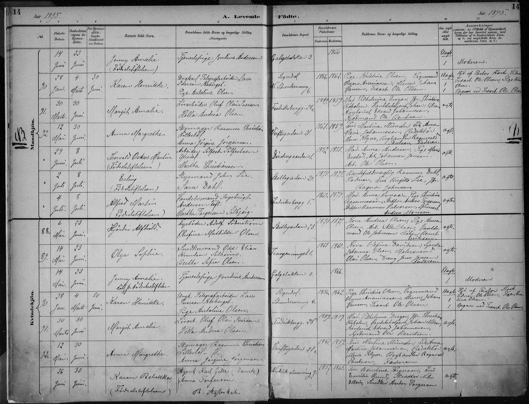 Nykirken Sokneprestembete, AV/SAB-A-77101/H/Haa/L0018: Parish register (official) no. B 6, 1895-1903, p. 14