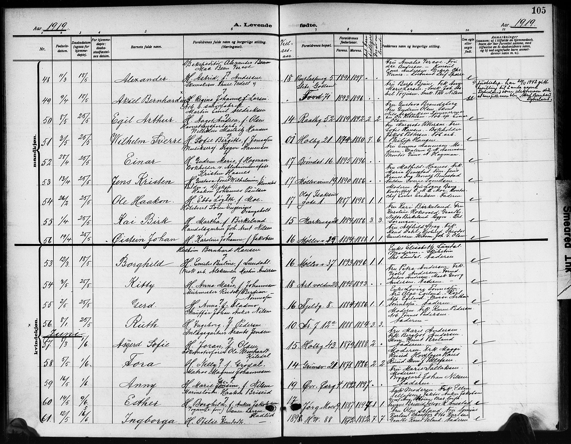 Kristiansand domprosti, SAK/1112-0006/F/Fb/L0021: Parish register (copy) no. B 21, 1914-1923, p. 105