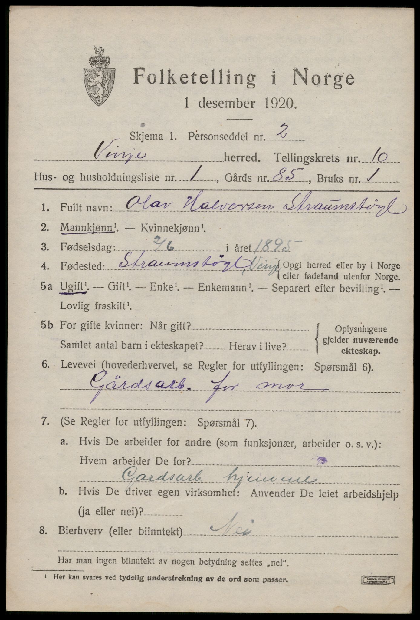 SAKO, 1920 census for Vinje, 1920, p. 2985