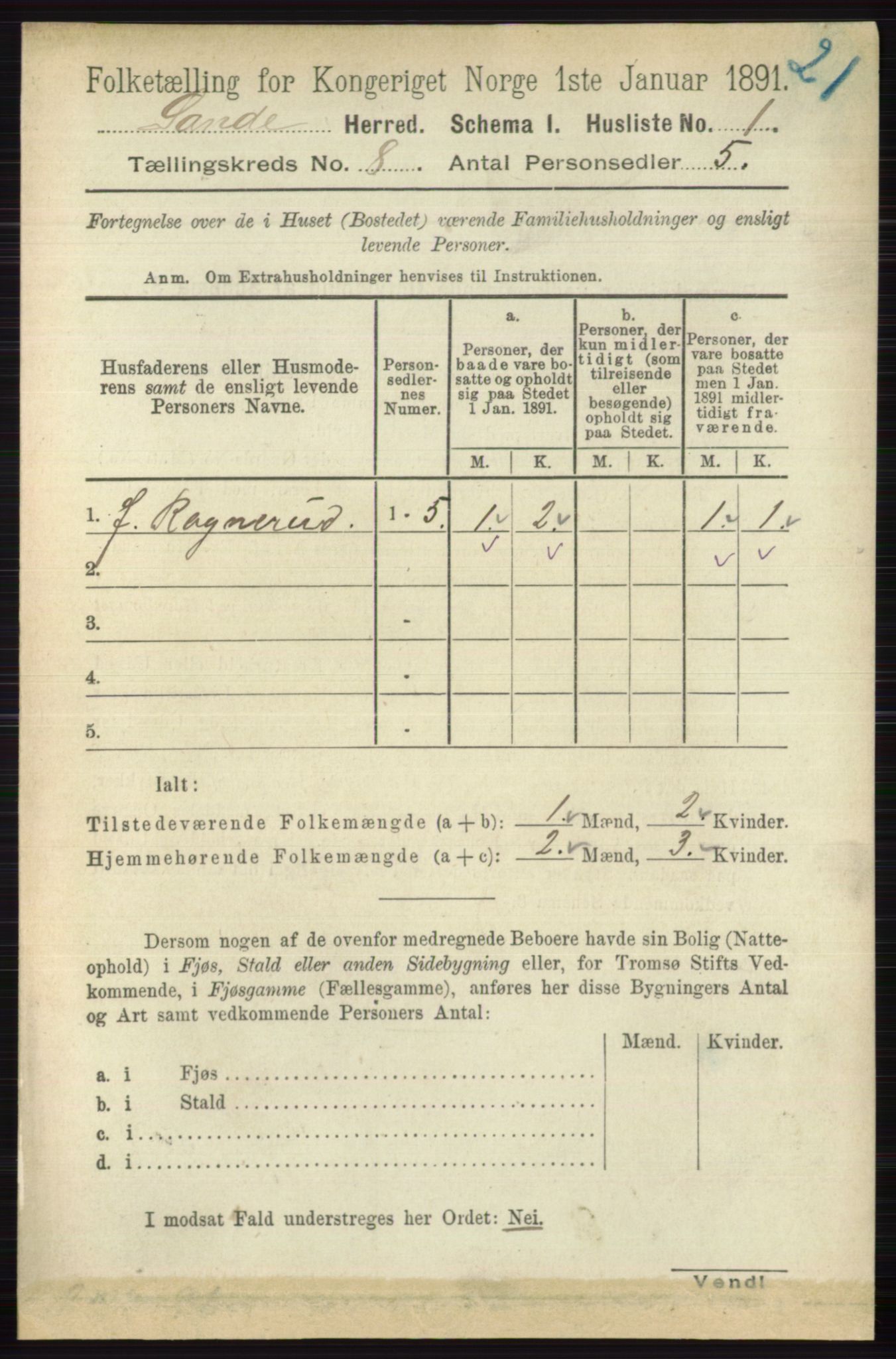 RA, 1891 census for 0713 Sande, 1891, p. 3466