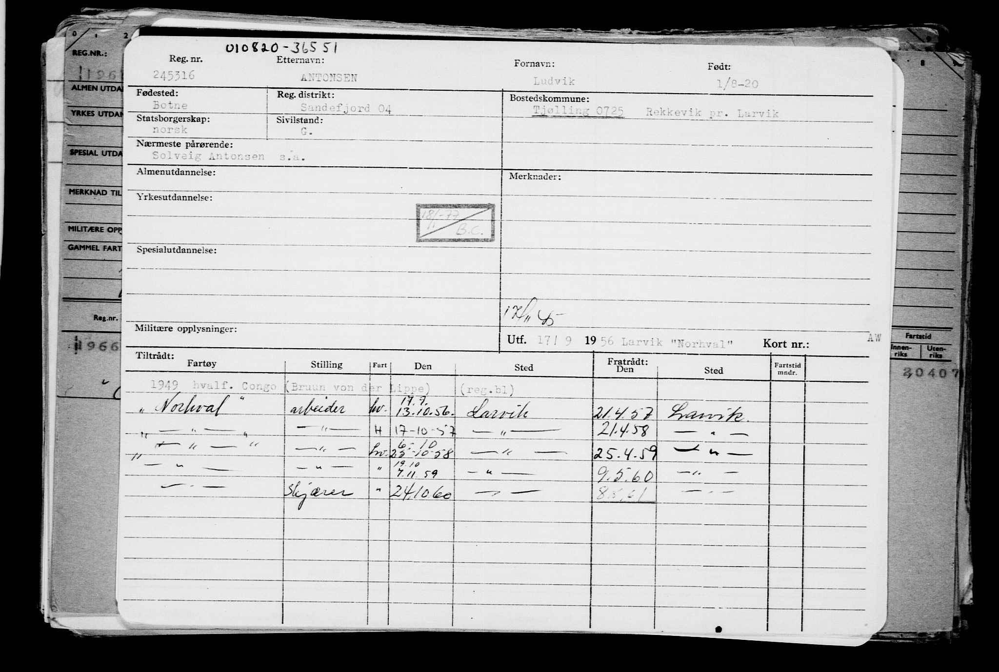 Direktoratet for sjømenn, AV/RA-S-3545/G/Gb/L0184: Hovedkort, 1920, p. 1