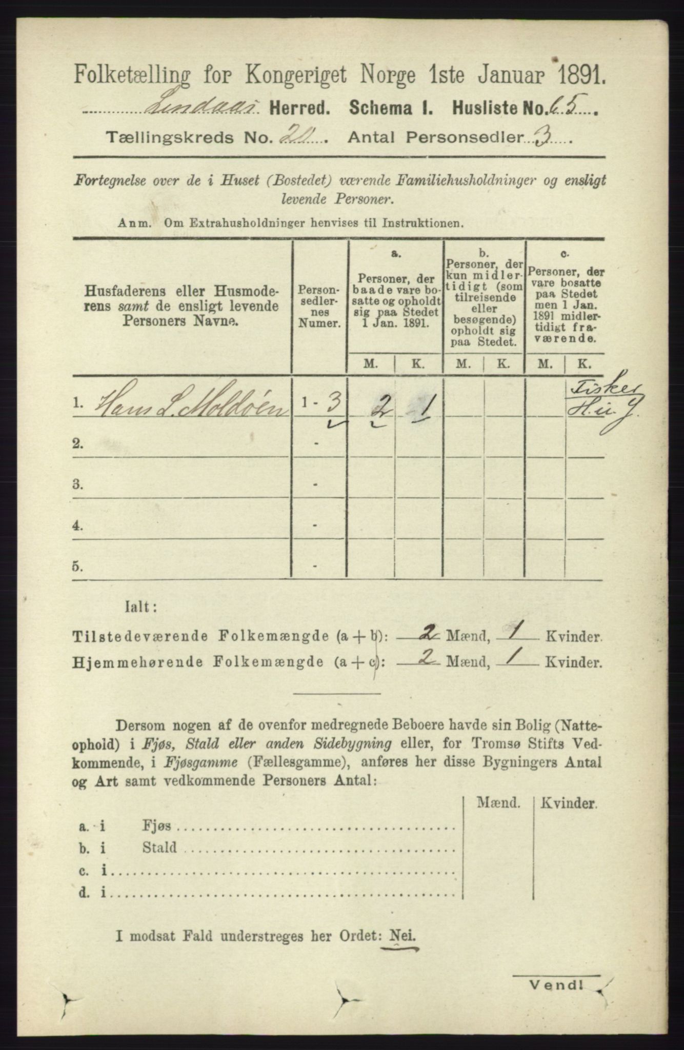 RA, 1891 census for 1263 Lindås, 1891, p. 7339