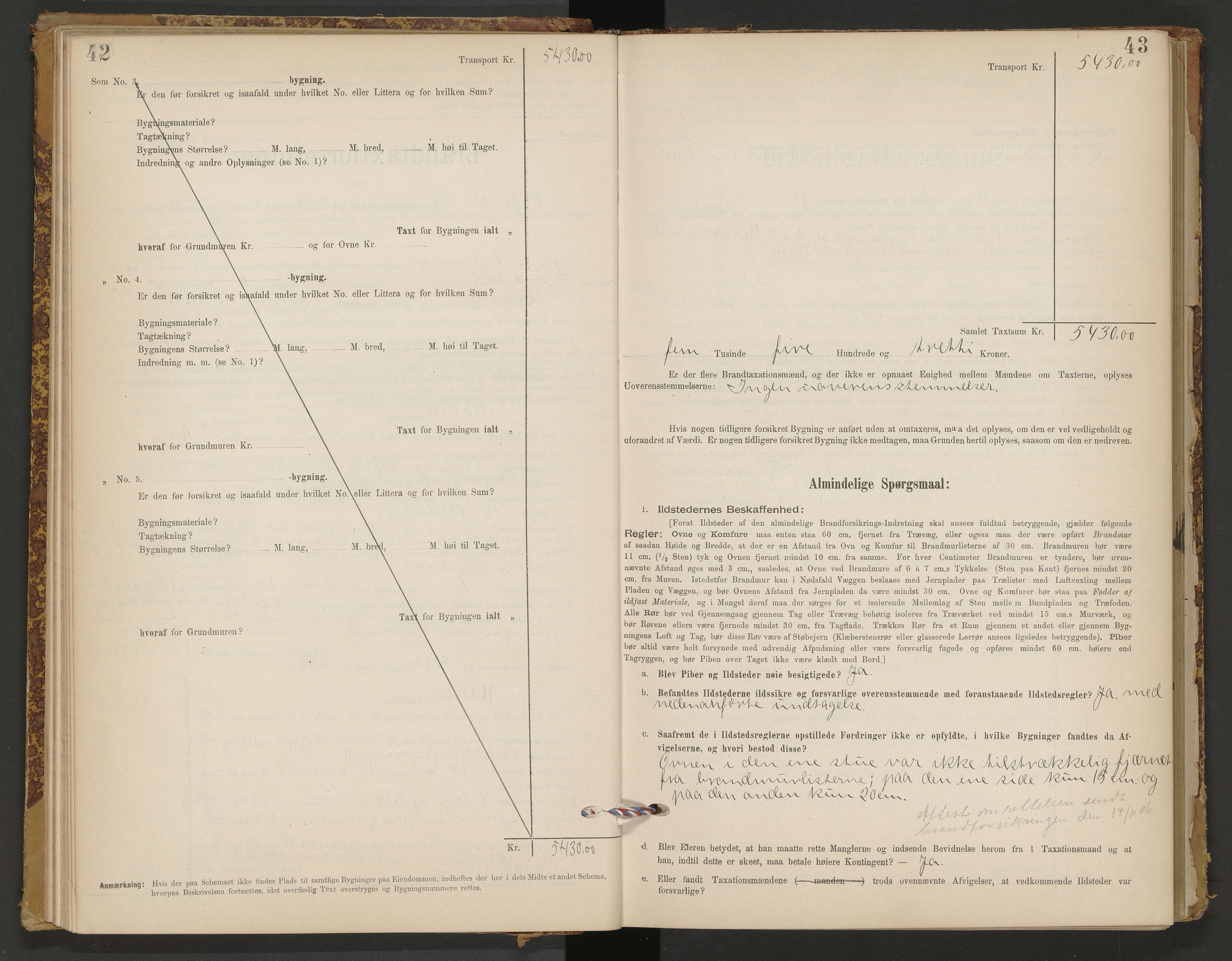 Norges Brannkasse Malvik, AV/SAT-A-1289/Fb/L0001: Branntakstprotokoll, 1895-1945, p. 42-43