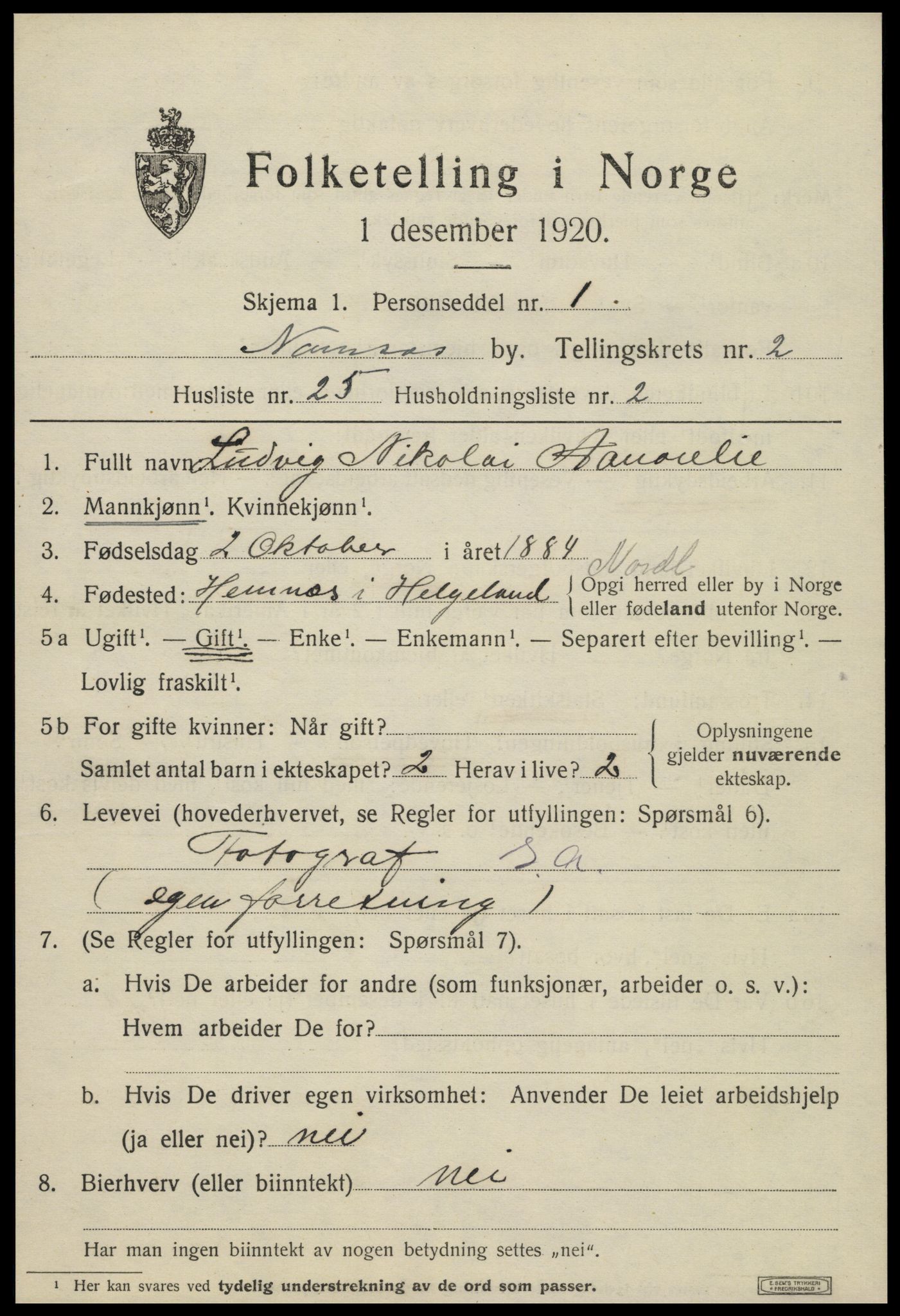 SAT, 1920 census for Namsos, 1920, p. 3483