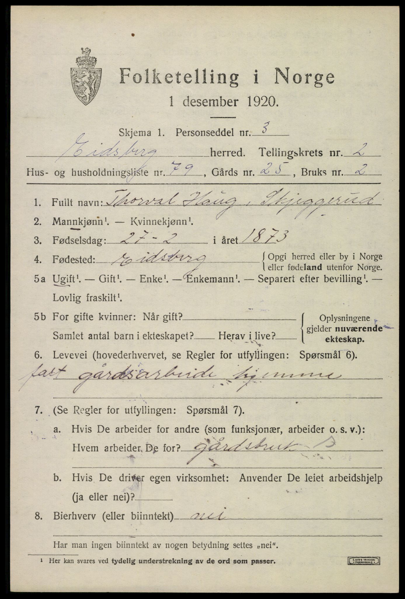 SAO, 1920 census for Eidsberg, 1920, p. 3975