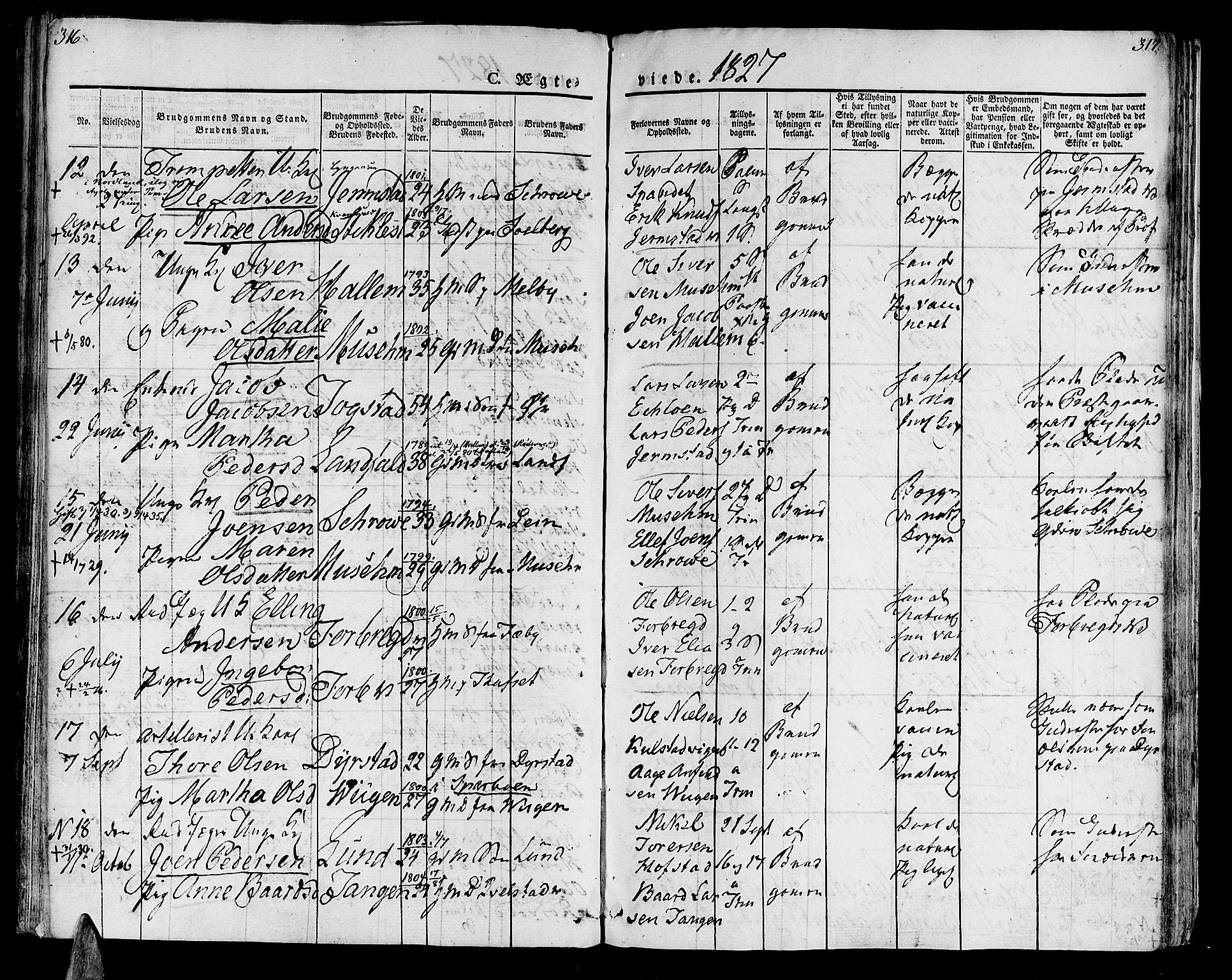 Ministerialprotokoller, klokkerbøker og fødselsregistre - Nord-Trøndelag, AV/SAT-A-1458/723/L0237: Parish register (official) no. 723A06, 1822-1830, p. 316-317