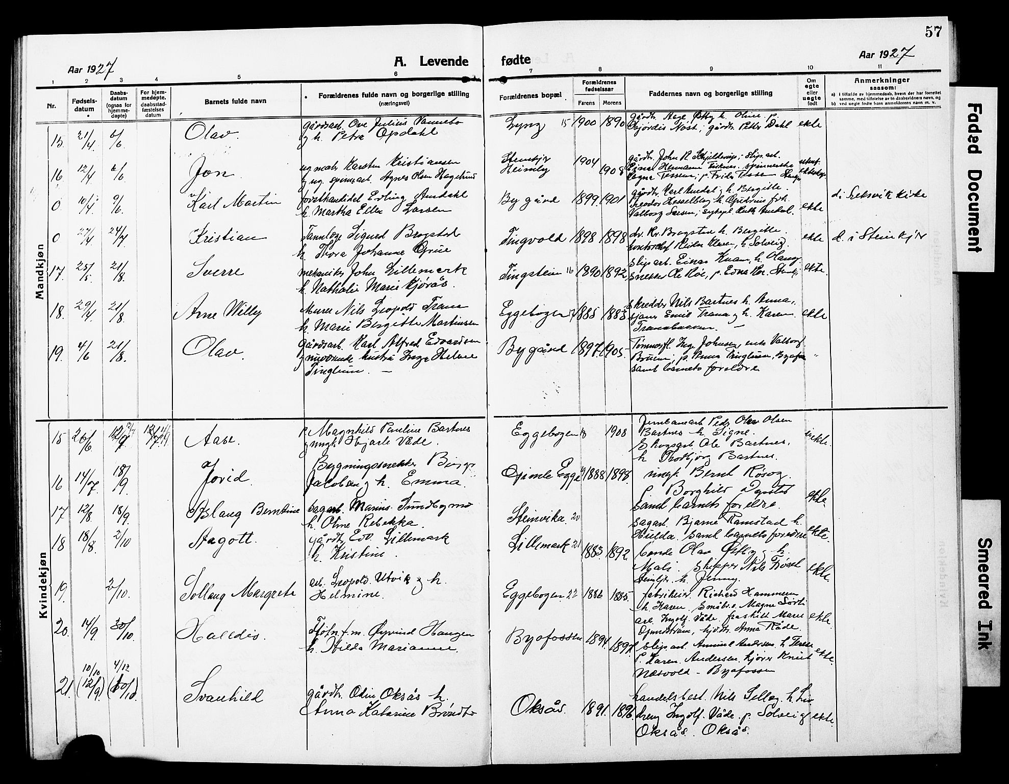 Ministerialprotokoller, klokkerbøker og fødselsregistre - Nord-Trøndelag, AV/SAT-A-1458/740/L0382: Parish register (copy) no. 740C03, 1915-1927, p. 57
