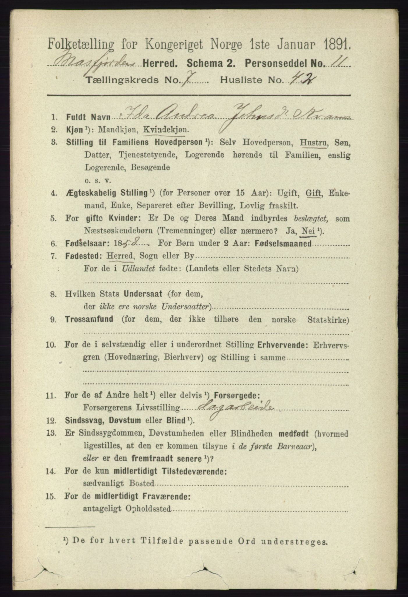 RA, 1891 census for 1266 Masfjorden, 1891, p. 1490