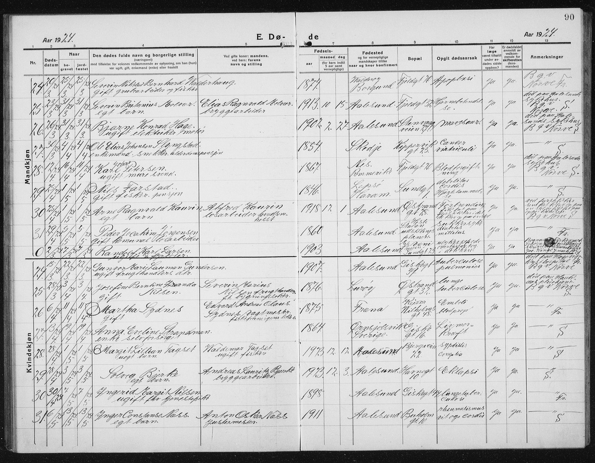 Ministerialprotokoller, klokkerbøker og fødselsregistre - Møre og Romsdal, AV/SAT-A-1454/529/L0474: Parish register (copy) no. 529C11, 1918-1938, p. 90