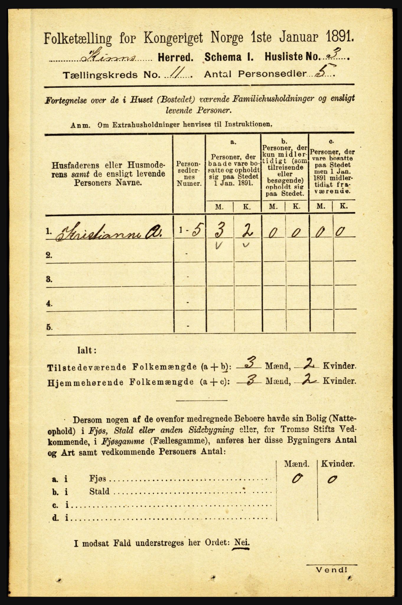 RA, 1891 census for 1437 Kinn, 1891, p. 3990