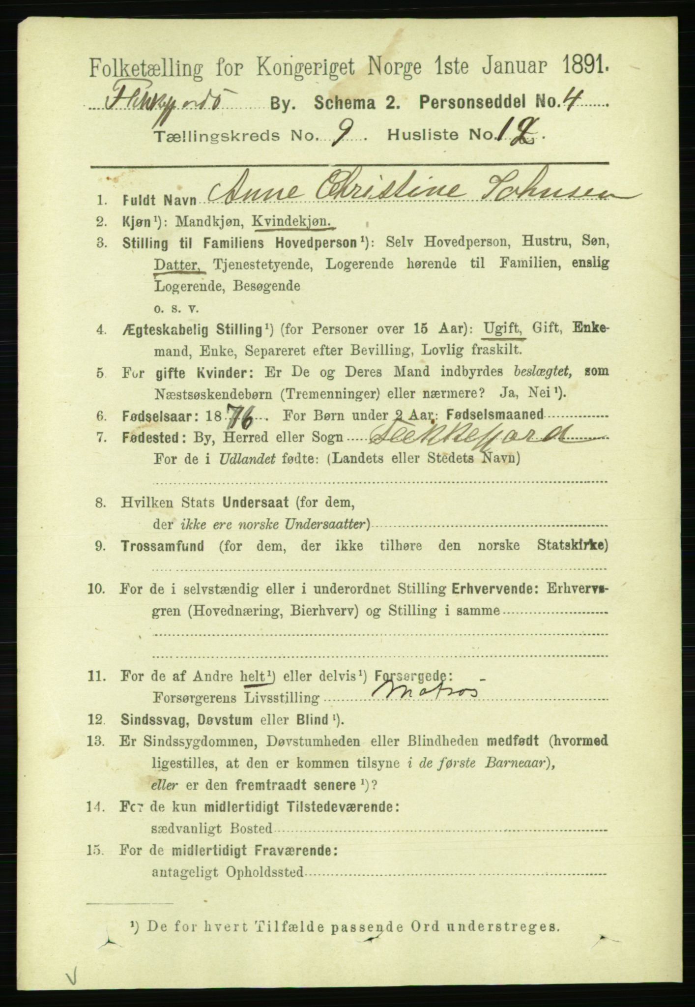 RA, 1891 census for 1004 Flekkefjord, 1891, p. 1526