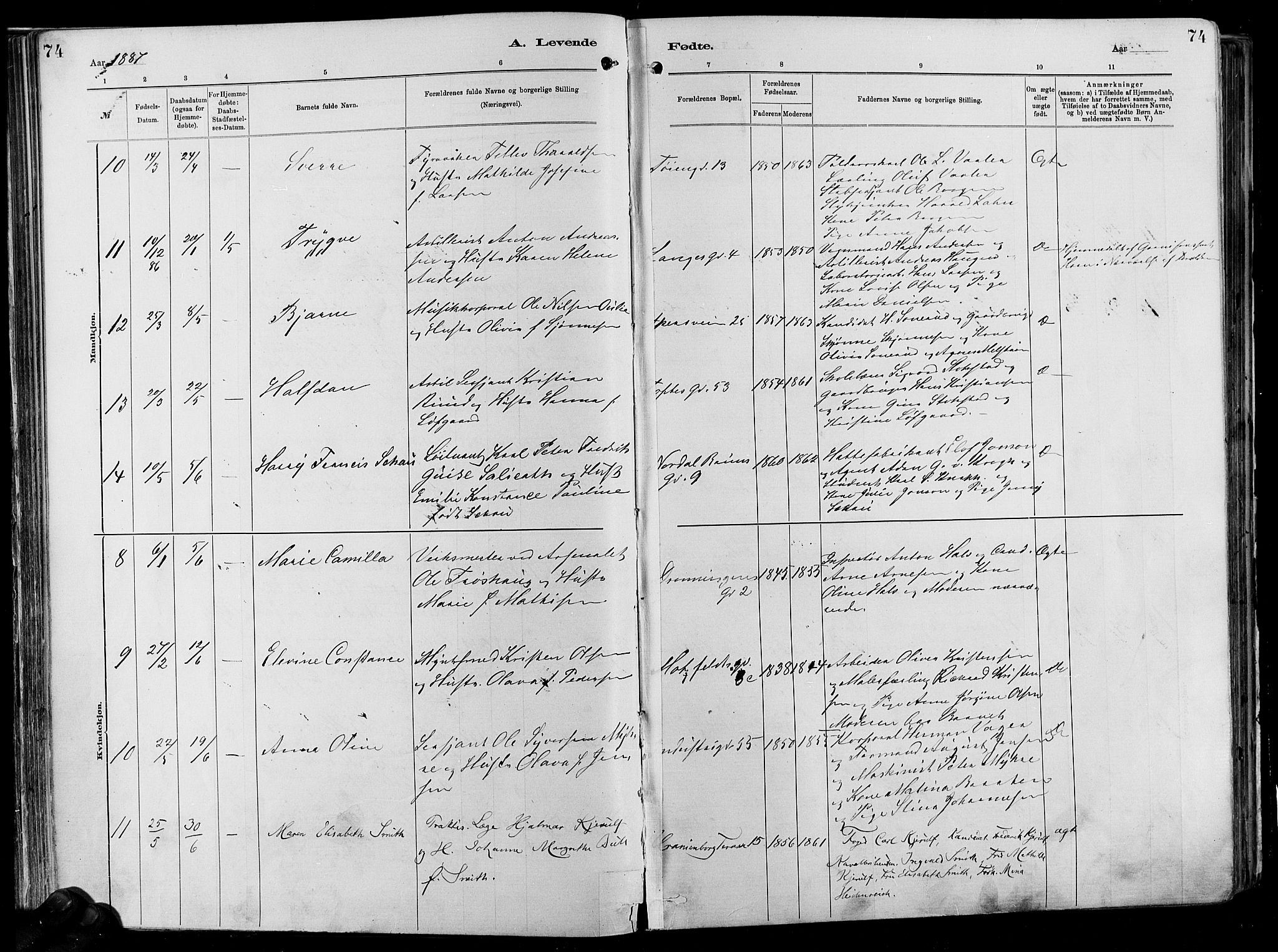 Garnisonsmenigheten Kirkebøker, AV/SAO-A-10846/F/Fa/L0012: Parish register (official) no. 12, 1880-1893, p. 74